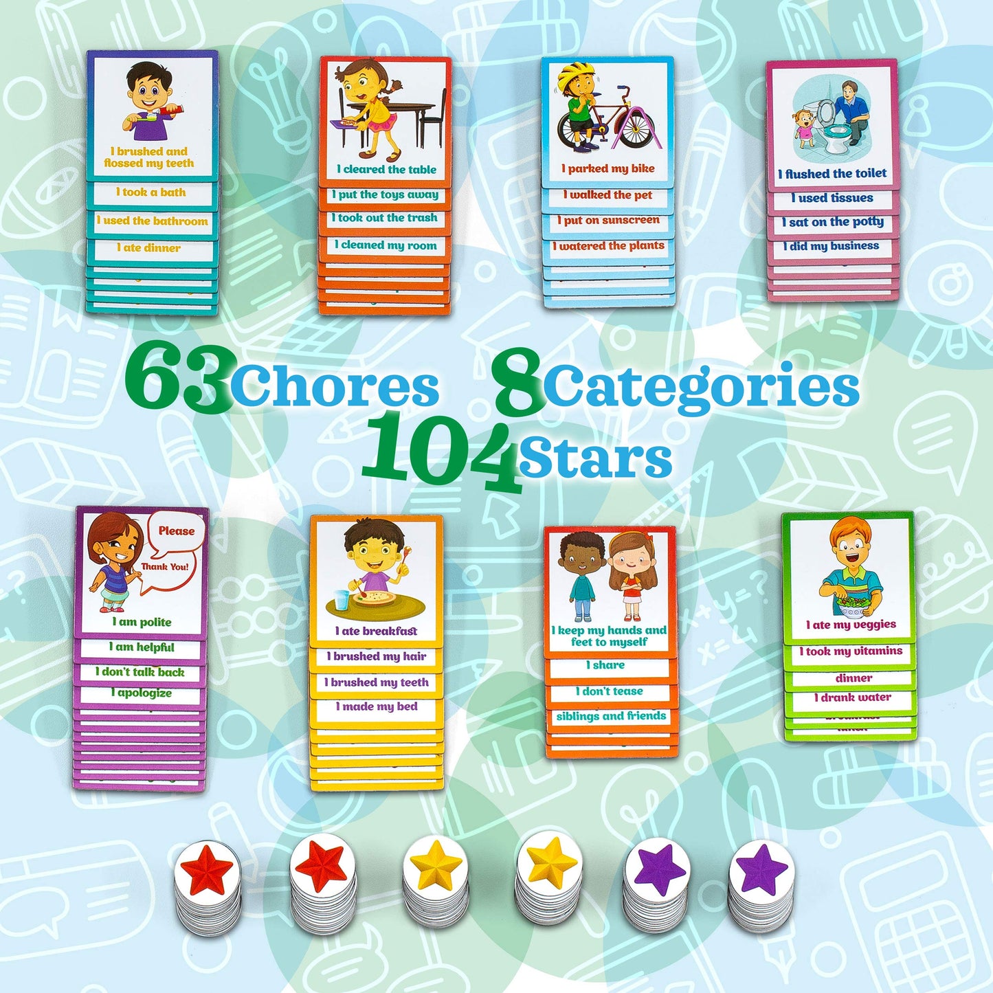 Learn & Climb Kids Responsibility Chart Magnetic Board, 63 Chores, Potty Train Tasks, Multiple Kids (Magnetic)