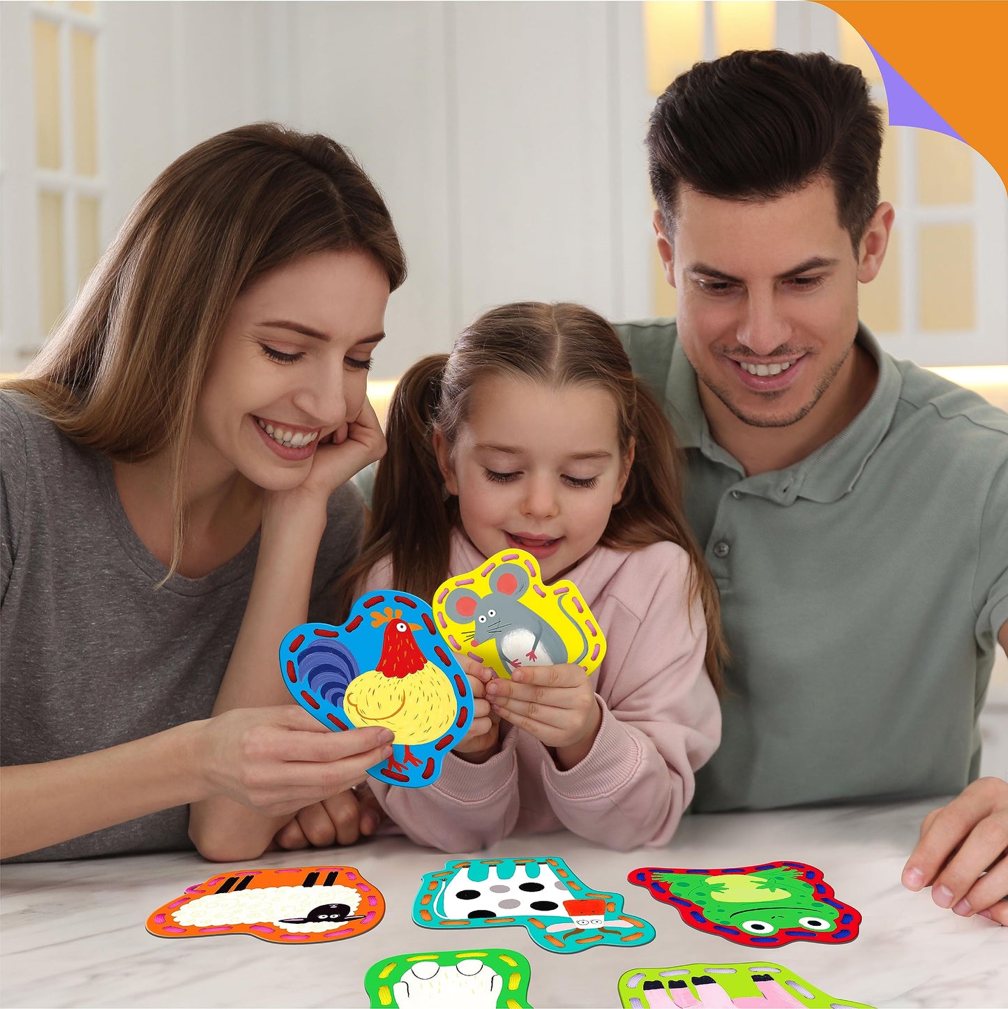 SpriteGru 9 Pieces Kids Lacing Cards, Double Sided Sewing Cards in 9 Farm Themed Cards with 9 Colorful Laces, Imagination Development Lacing Toys Games for Children Educational and Learning Activity