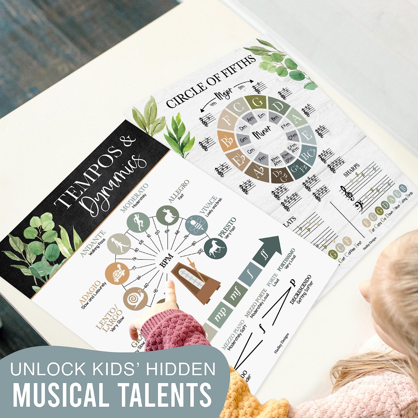 Hadley Designs Music Classroom Decor –9 Music Classroom Posters Elementary, Choir & Solfege Posters, Solfege Hand Signs & Musical Instruments Bulletin Board Decorations, Farmhouse Teacher Must Haves