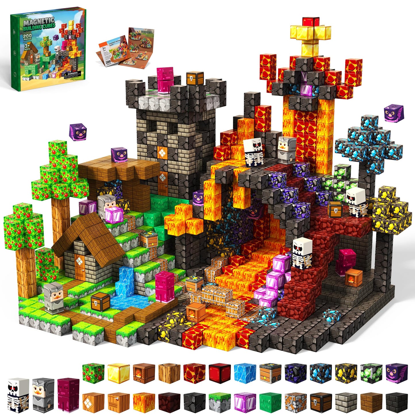 200PCS Magnetic Blocks, Magnetic Building Cube Set for Kids Ages 3+, Constructions STEM Stacking Tiles Toy Building Birthday Gifts for Boys Girls
