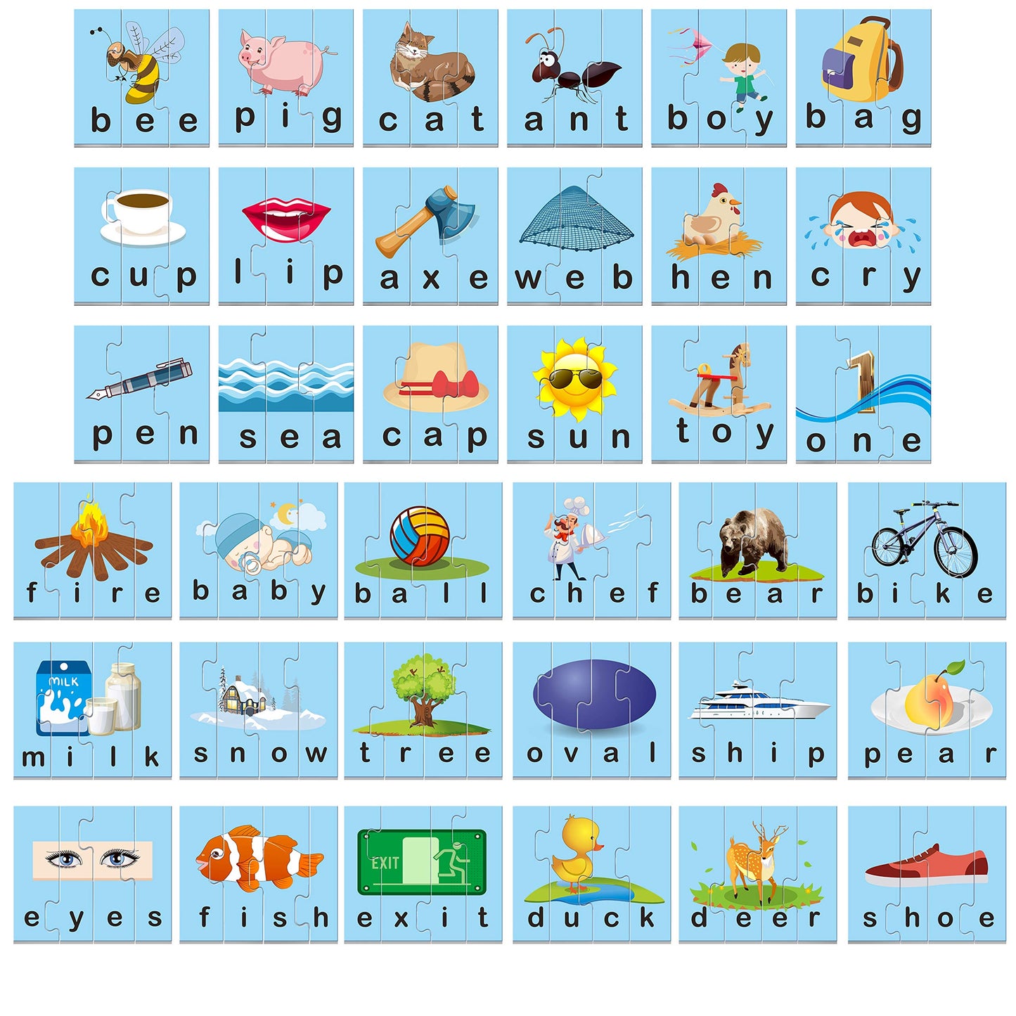 72 Word Spelling Puzzles with Error-Correction Mechanism in 3 and 4 Pieces, Perfect for Preschool Learning (36 Blocks Double Sided)
