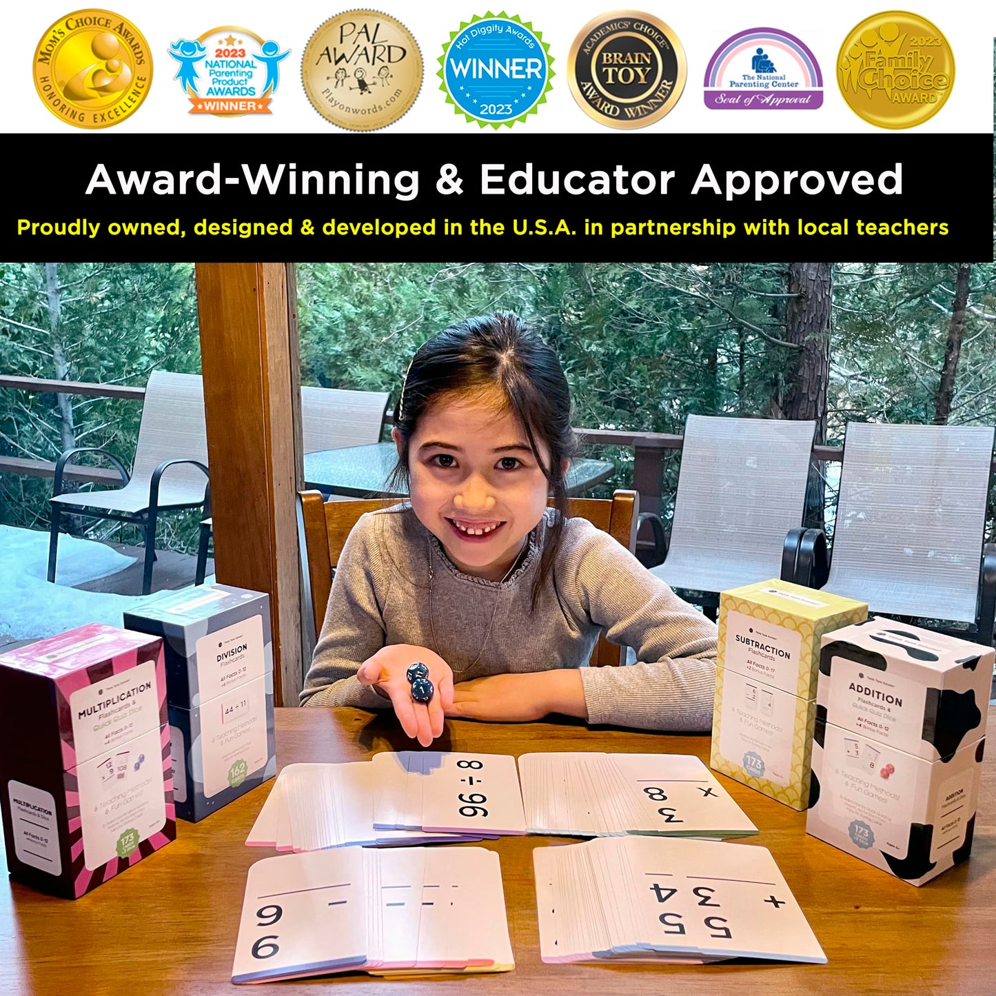 Award-Winning Math Flash Cards – 681 Addition, Subtraction, Multiplication & Division Facts (0–12) – 1 Fact & Visual Aid Per Card (Jumbo Size) 2 Dice, Games, Teaching Methods & Mastery Divider Tabs