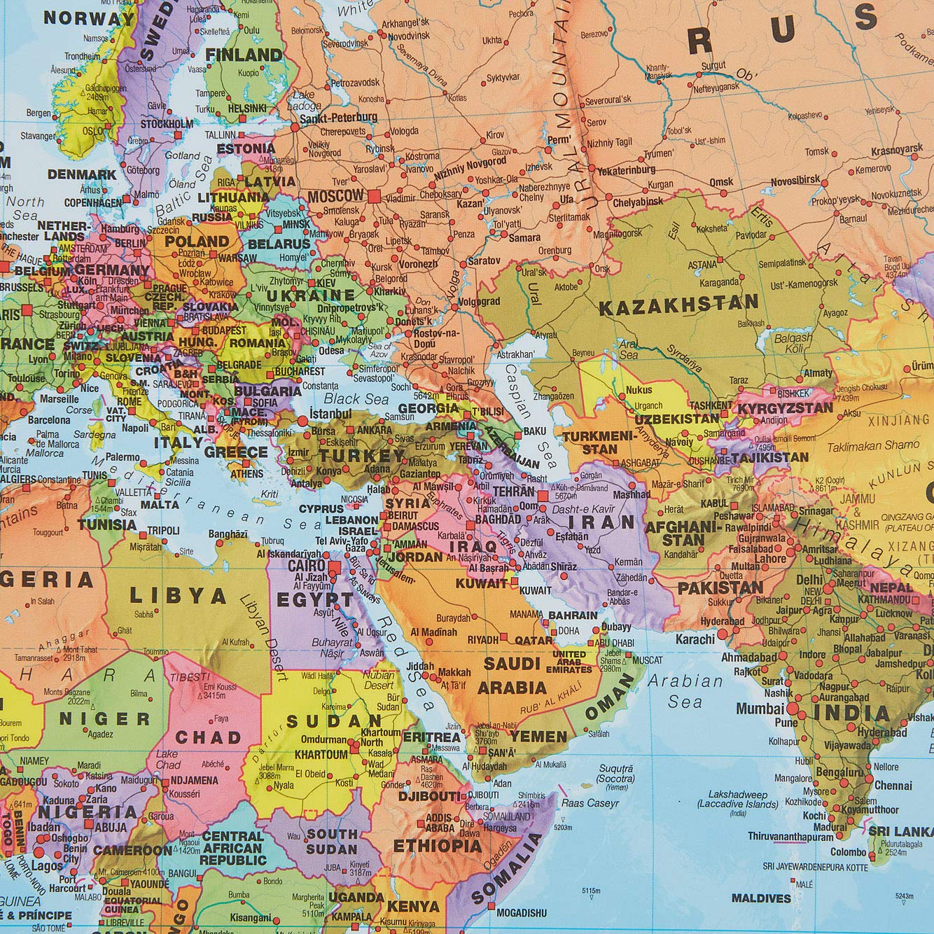 Maps International World Wall Map - Map of The World Poster - 23 x 33 - Front Lamination - Updated 2025