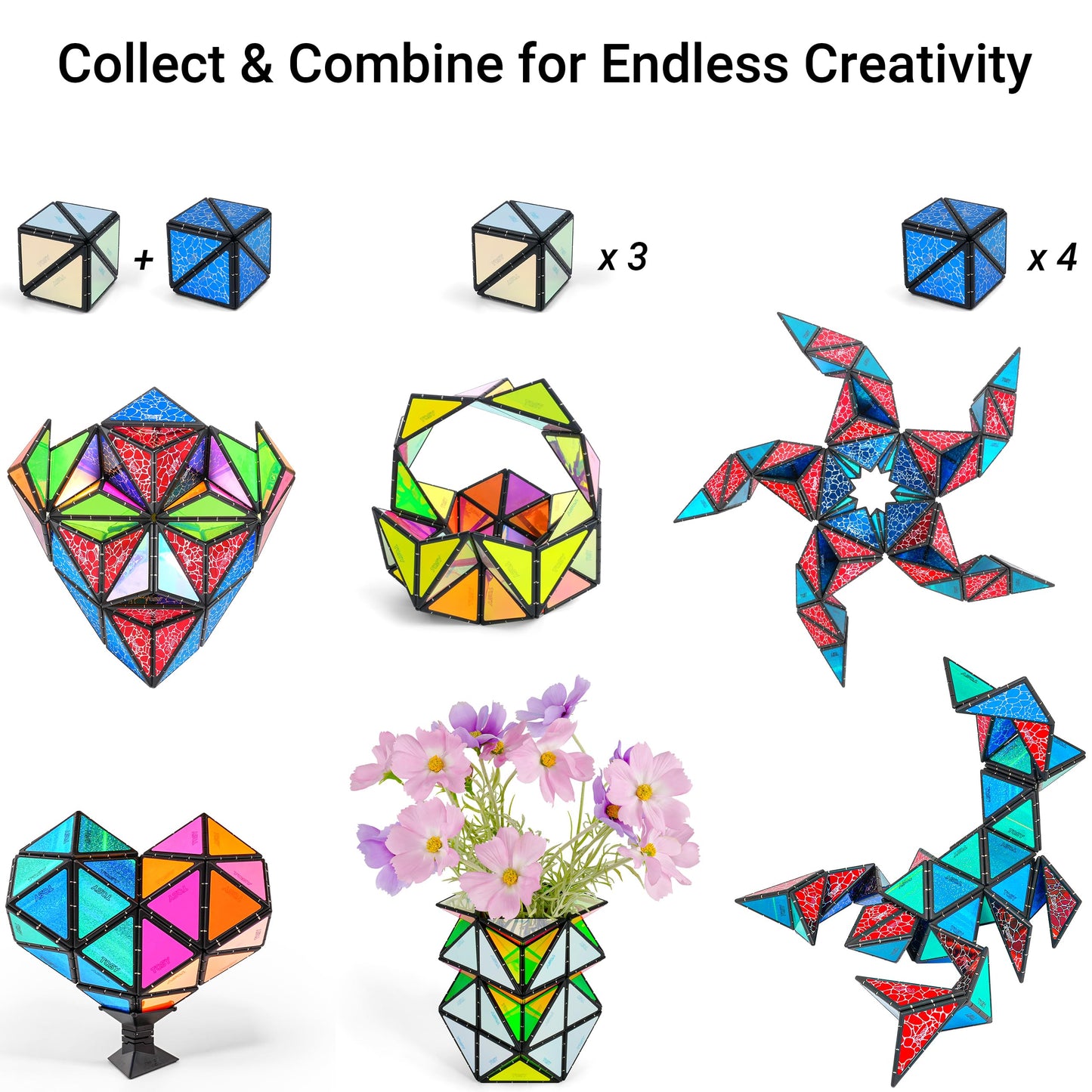 TOSY Magnet Pyramid - 1 Fidget Cube Transforms into 1 Billion Shapes, 243 Rare Earth Magnets, Glowing, Holographic Design, Spinner Accessory, Gift for Christmas Birthday (Set of 1 Stone 1 Glow)