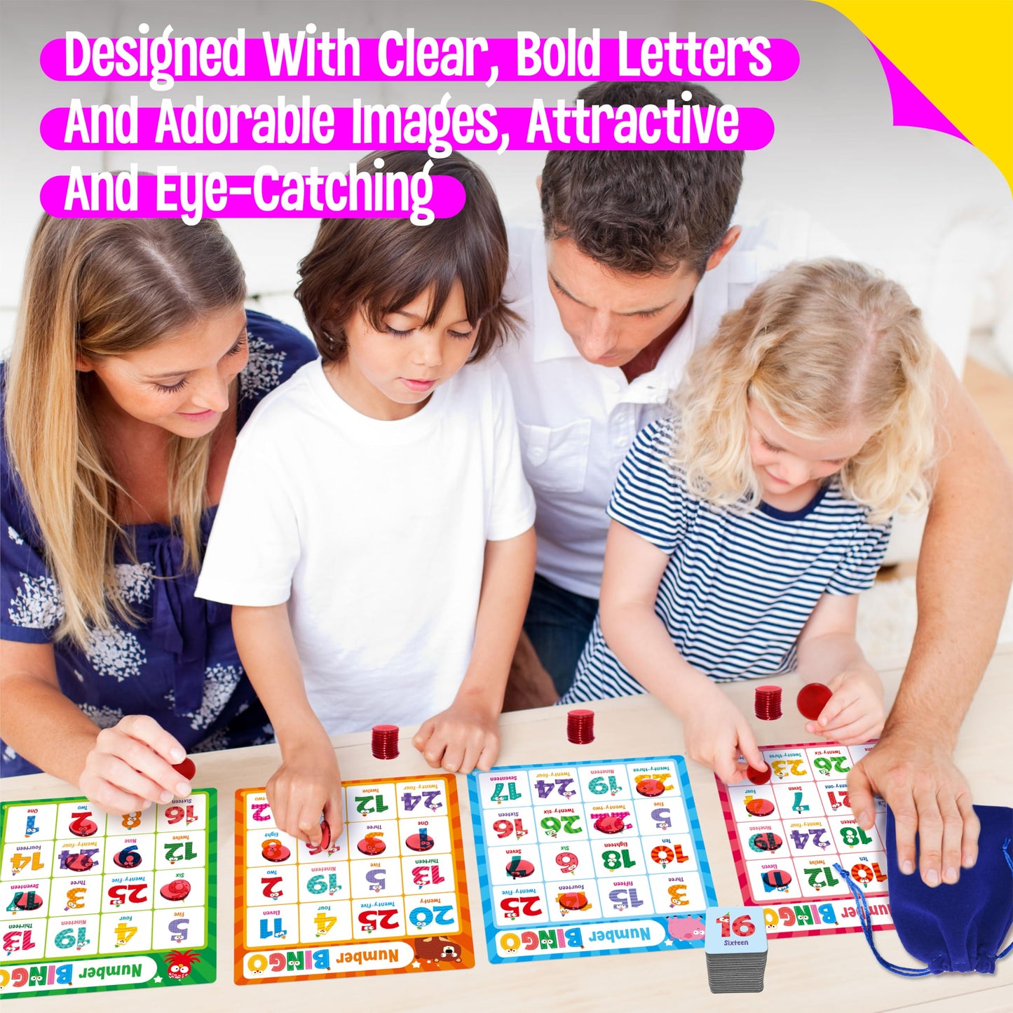 SpriteGru Alphabet Bingo Game, Uppercase/Lowercase/Number Bingo Game ABC and 123 Bingo Board Game for Kindergarten and Preschool Kids 4+, Perfect for Classroom & At Home