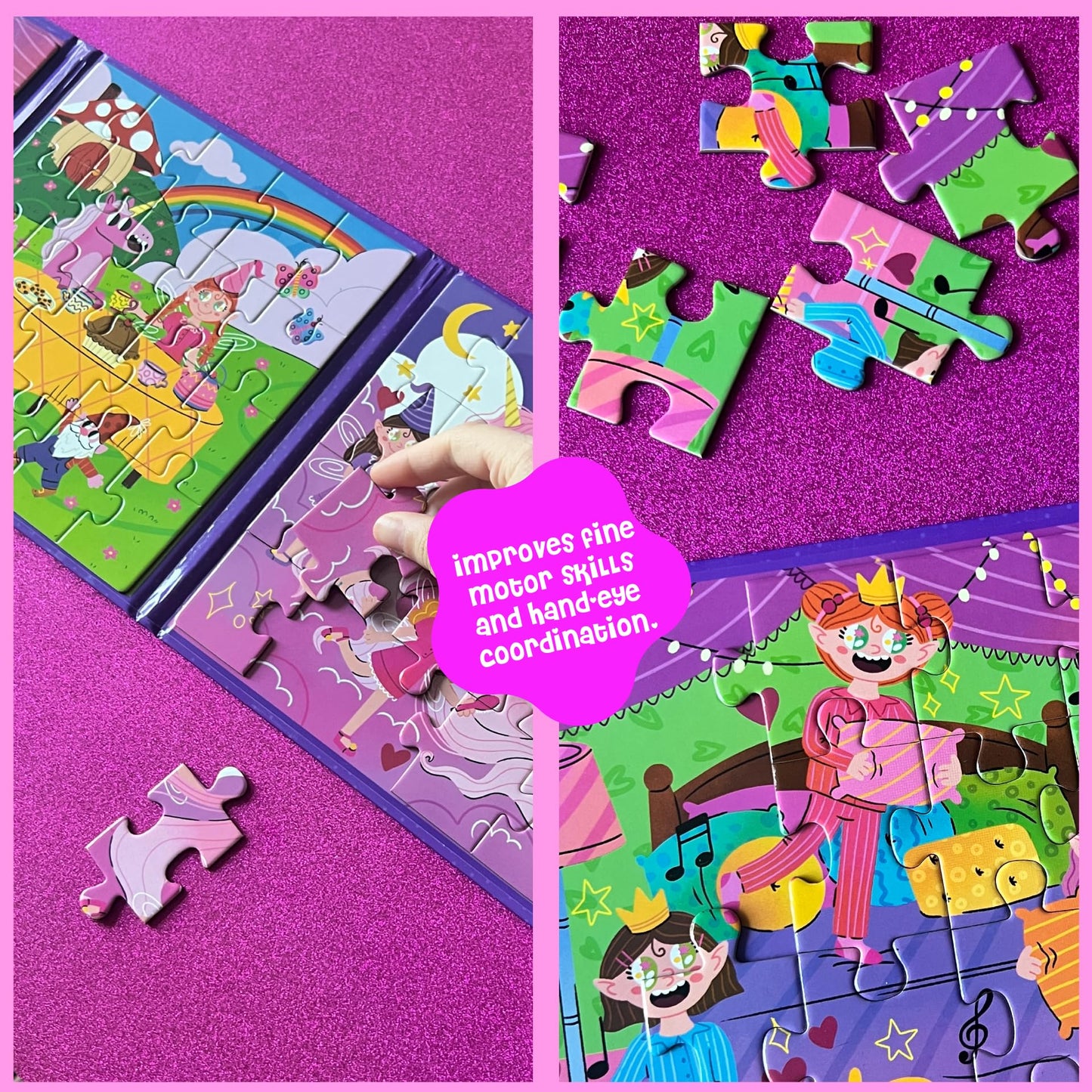 Dinomini Magnetic Puzzles for Toddlers 3-5 - Tri Fold Set with 3 x 20 Piece Magnetic Puzzles - Travel Activities for Preschoolers - Learning Activities and Toys (Fairies & Princesses)