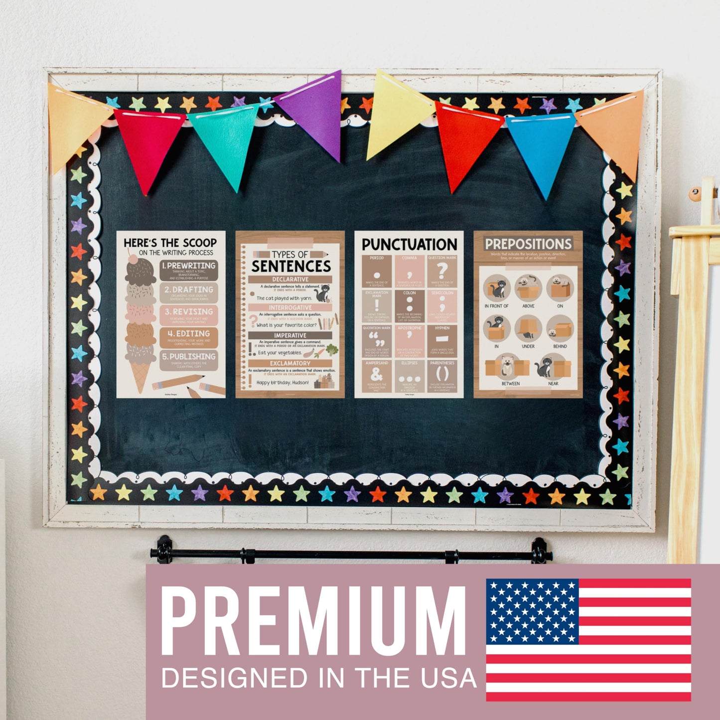 Parts of Speech Posters for Classroom Must Haves - 12 Grammar Posters, Writing Process for Homeschool, Elementary & Middle School, ELA 3rd 4th & 5th Grade Teacher Must Haves, Boho Classroom Decor
