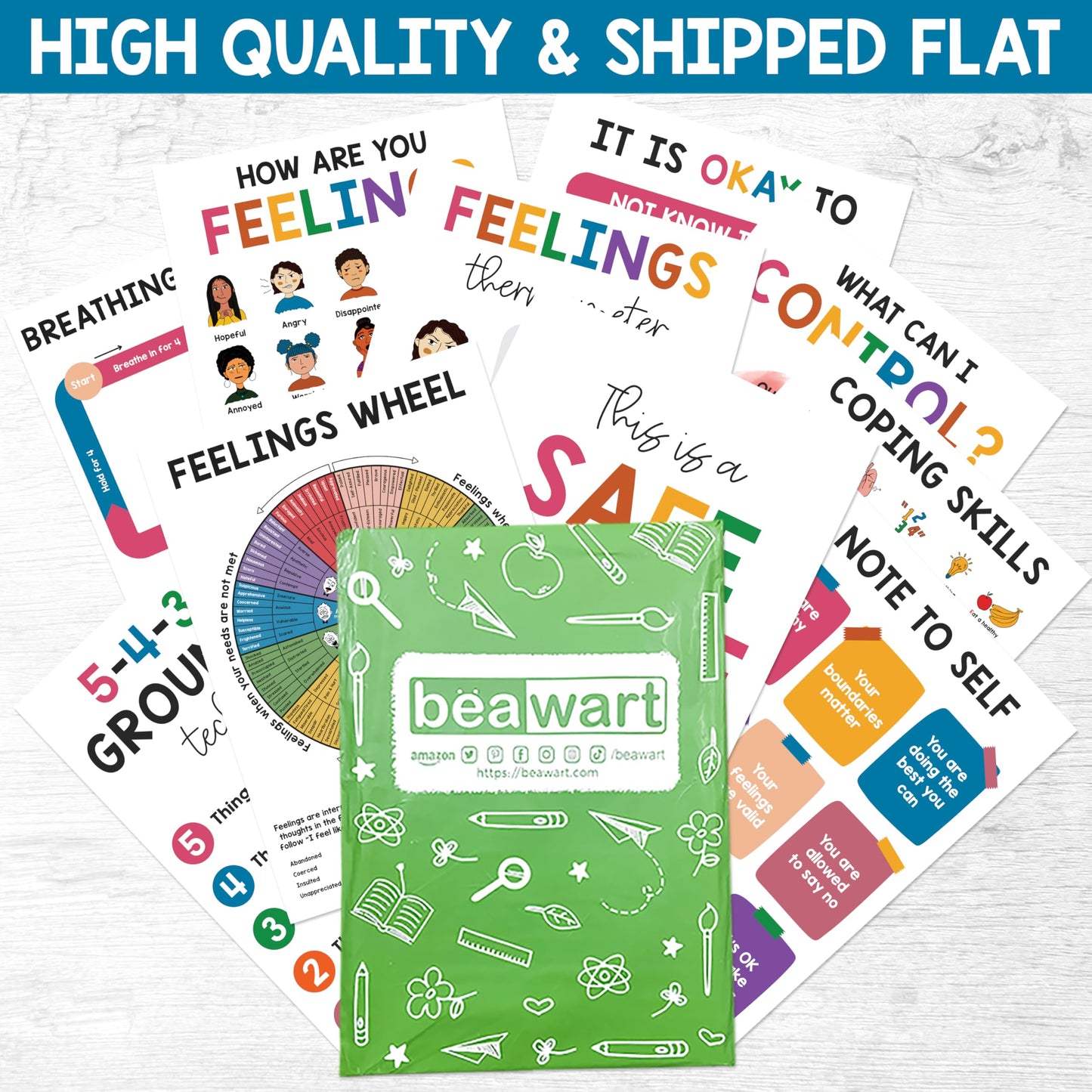 10 Mental Health Posters For Kids (10"x14") Therapy Office Decor, Feeling Wheel Poster, What Can I Control, Emotions Chart Kids Inspirational Wall Art, Classroom School Counselor Psychologist Decor