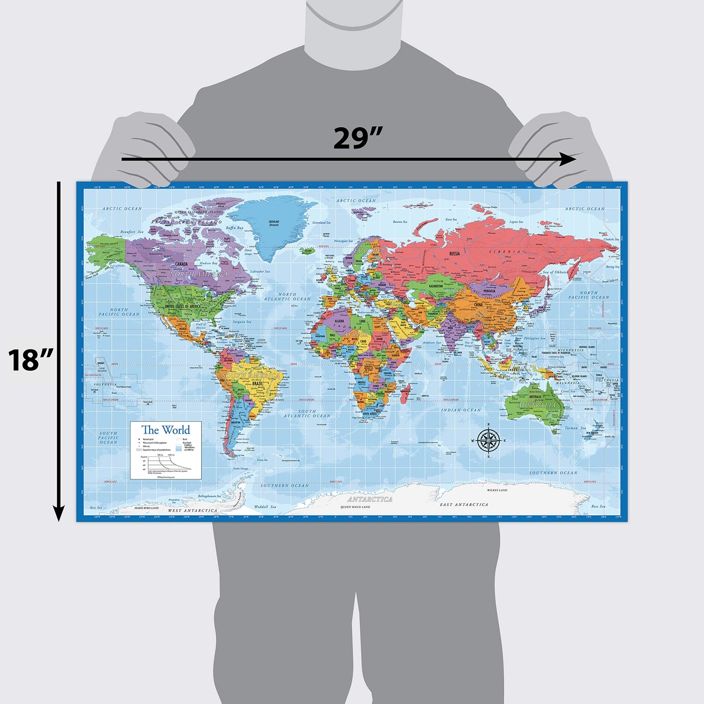 Laminated World Map & US Map Poster Set - 18" x 29" - Wall Chart Maps of the World & United States - Made in the USA - (LAMINATED, 18" x 29")