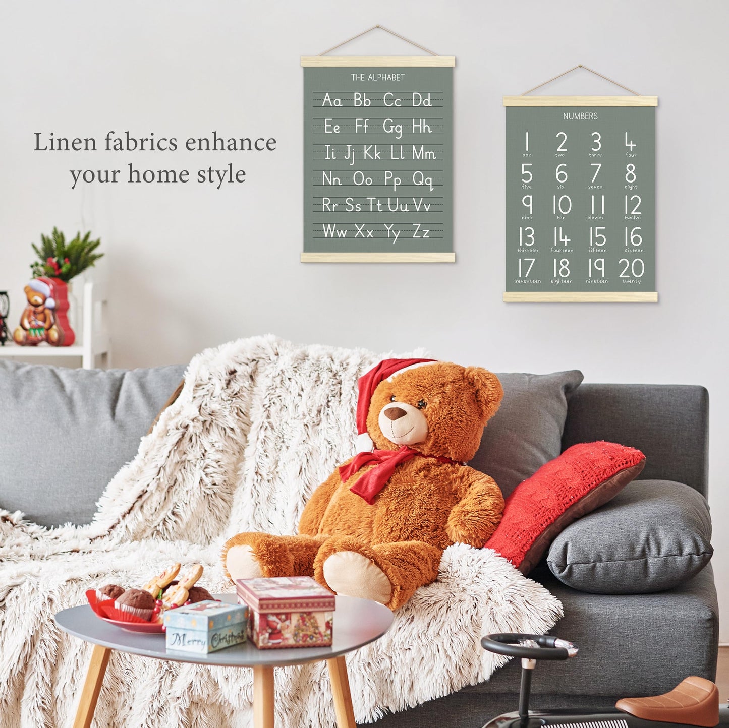 Numbers Alphabet Poster for Toddlers,Educational Wall Chart for Nursery Kids Learning, Homeschool & Playroom Decor and Bedroom for Wooden Hanger Frame Set of 2, 12x18 Inch - A02