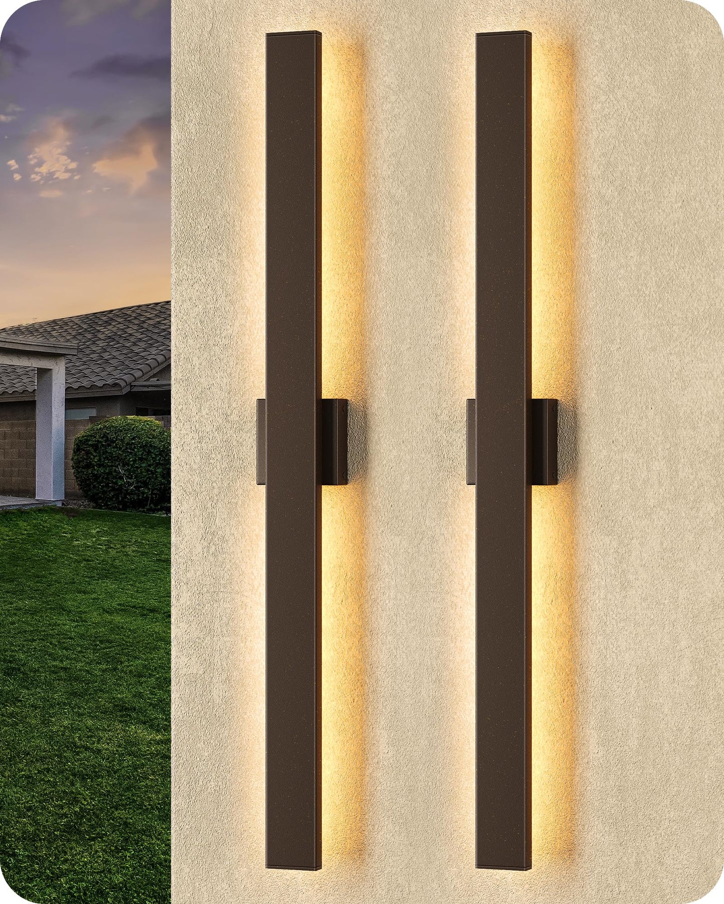 EDISHINE Outdoor Wall Lights 2 Pack, Dimmable Rectangular Sconce, 39.4 in, Iron, IP65 Waterproof, Oil Rubbed Bronze, Model BD050-XX