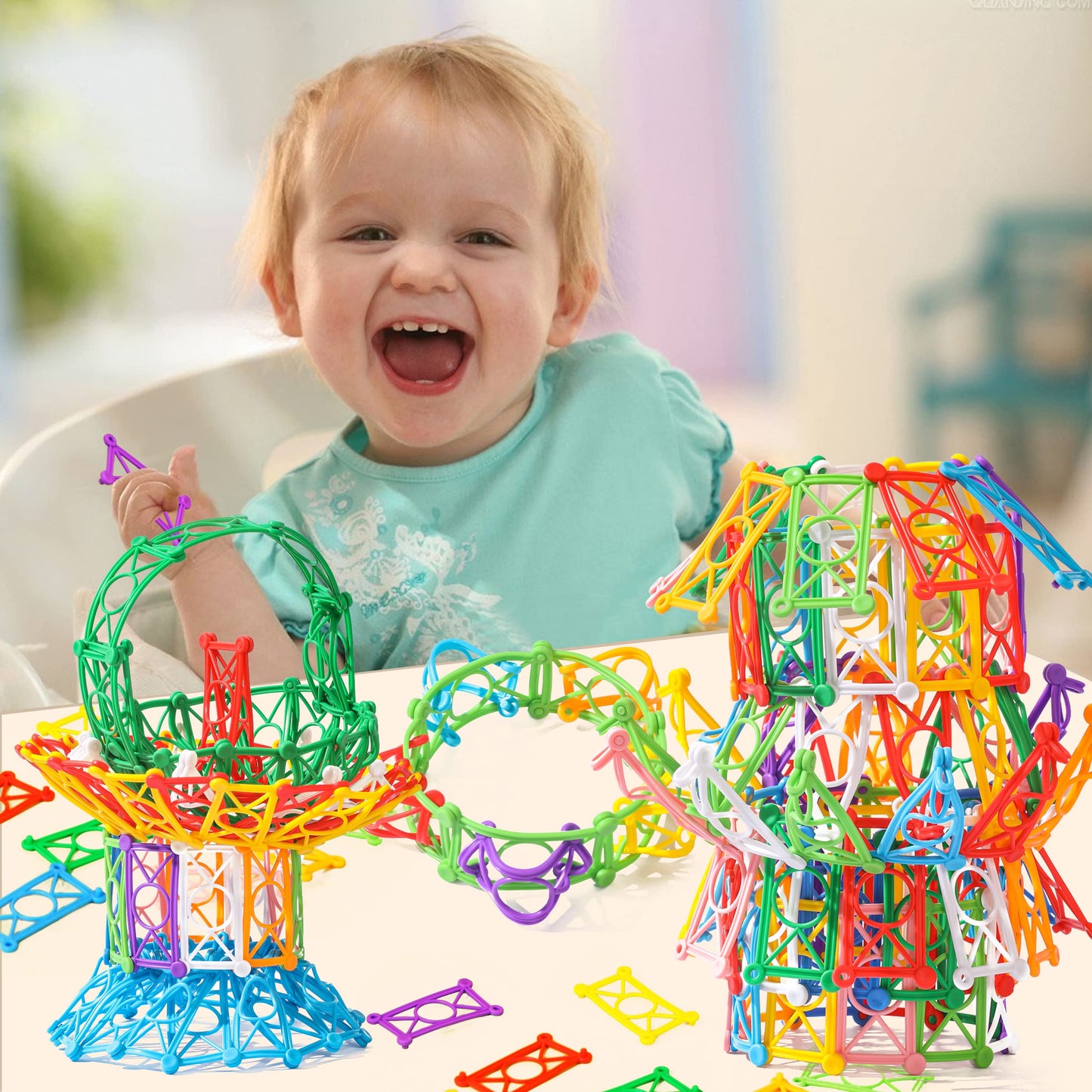 RAINBOW TOYFROG Snap-N-Twist Building Blocks - 270 Piece Set of Flexible Interlocking Math Manipulatives - Open Ended STEM Toys for 5 to 12 Year Old Boys & Girls - Indoor Recess Games for Classroom