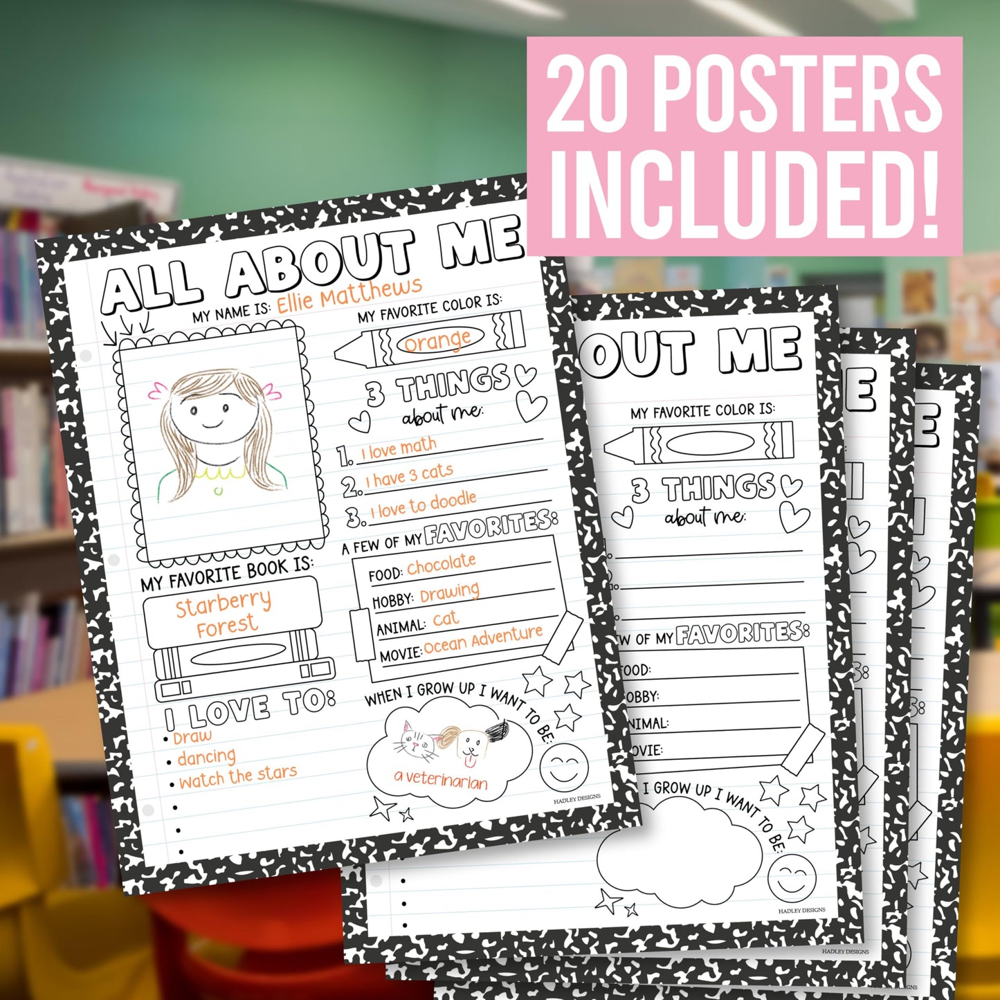 All About Me Posters for Classroom Must Haves - 20 Star Student Poster, 100 Days of School Items, Star of The Week Poster Elementary Classroom Decor, End of School Year Teacher Supplies