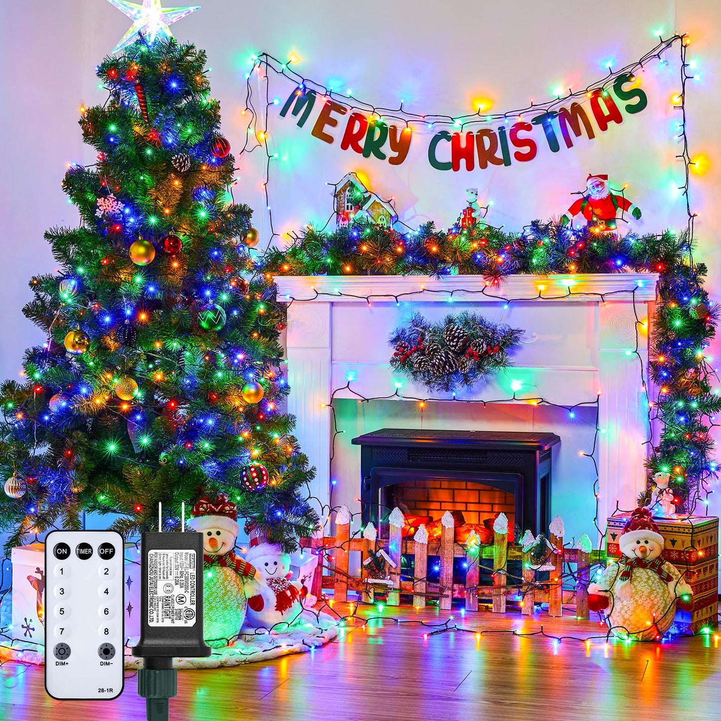 Minetom String Lights 1000 LED 328 Ft Multicolor Waterproof with Remote, 8 Modes, Green Wire