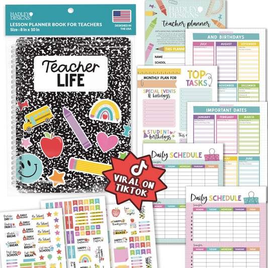 Hadley Designs Teacher Planner 2025-2026 – Lesson Planner Book for Teachers Must Haves, Undated Teacher Planners, Lesson Plan Notebook, Homeschooling Planners, Teachers Appreciation Gifts