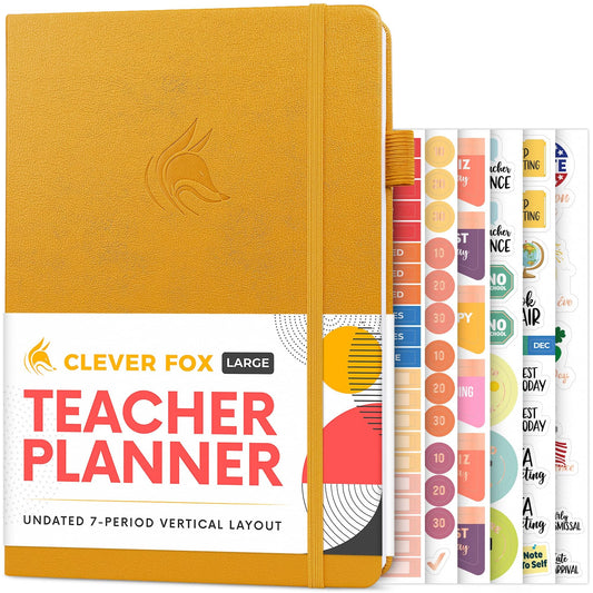 Clever Fox Teacher Planner – School Year Planner with Calendars & Lesson Plans – Teacher Plan Book for Classroom & Homeschool Organization - Undated, 7x10″, Hardcover (Amber Yellow)