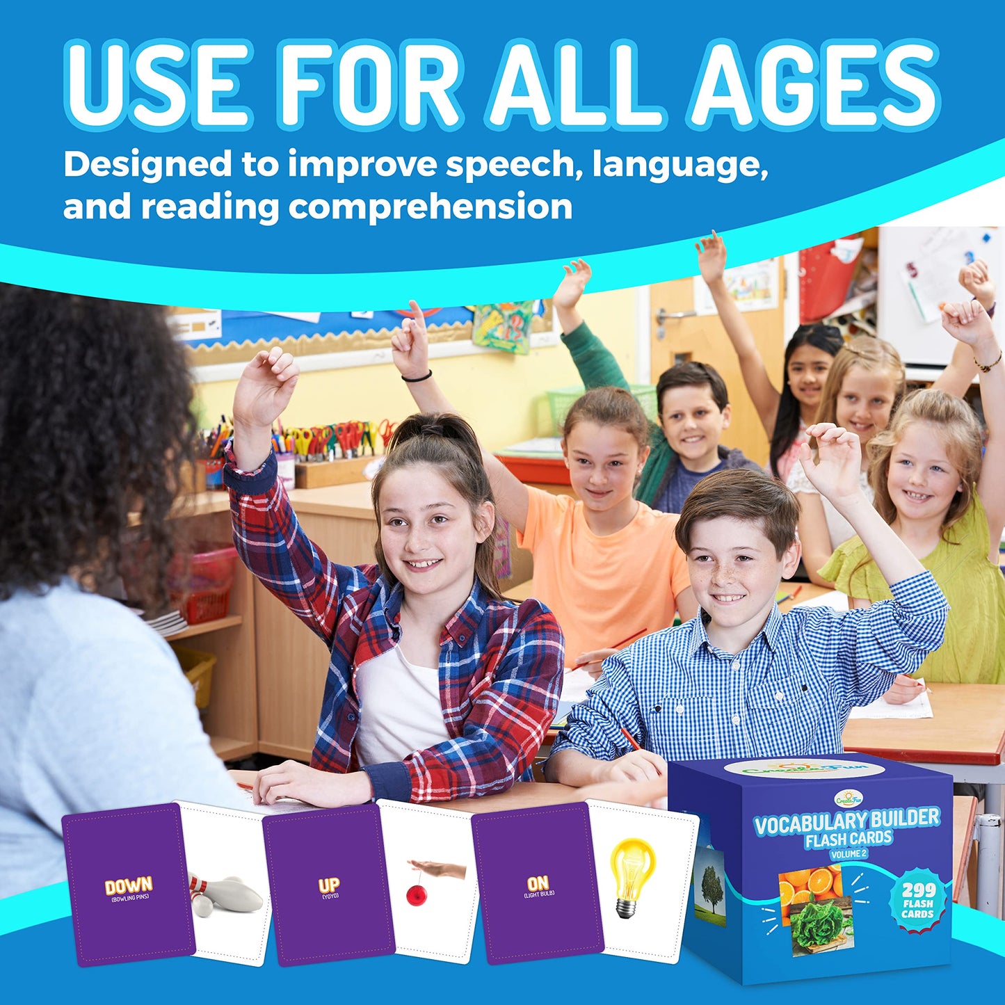 300 Vocabulary Builder Flash Cards Vol 2, Photo Cards Learning Materials for Speech Therapy, ESL, Autism, Homeschool & Kids Includes Emotions, Go Together Opposites, Noun Food, Prepositions, Verbs