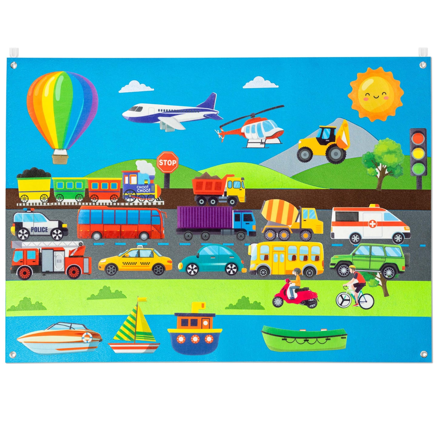 WATINC Transportation Felt Board Story Set - 35Pcs 3.5Ft Preschool Flannel Cars Trucks Plane Boat, Interactive Learning Toy for Toddlers Classroom Homeschool