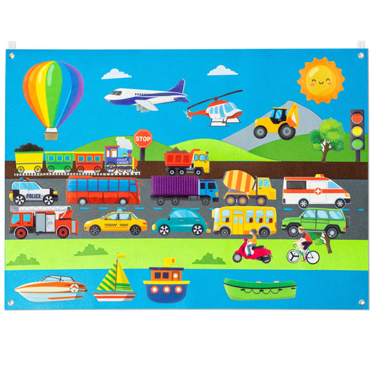 WATINC Transportation Felt Board Story Set - 35Pcs 3.5Ft Preschool Flannel Cars Trucks Plane Boat, Interactive Learning Toy for Toddlers Classroom Homeschool