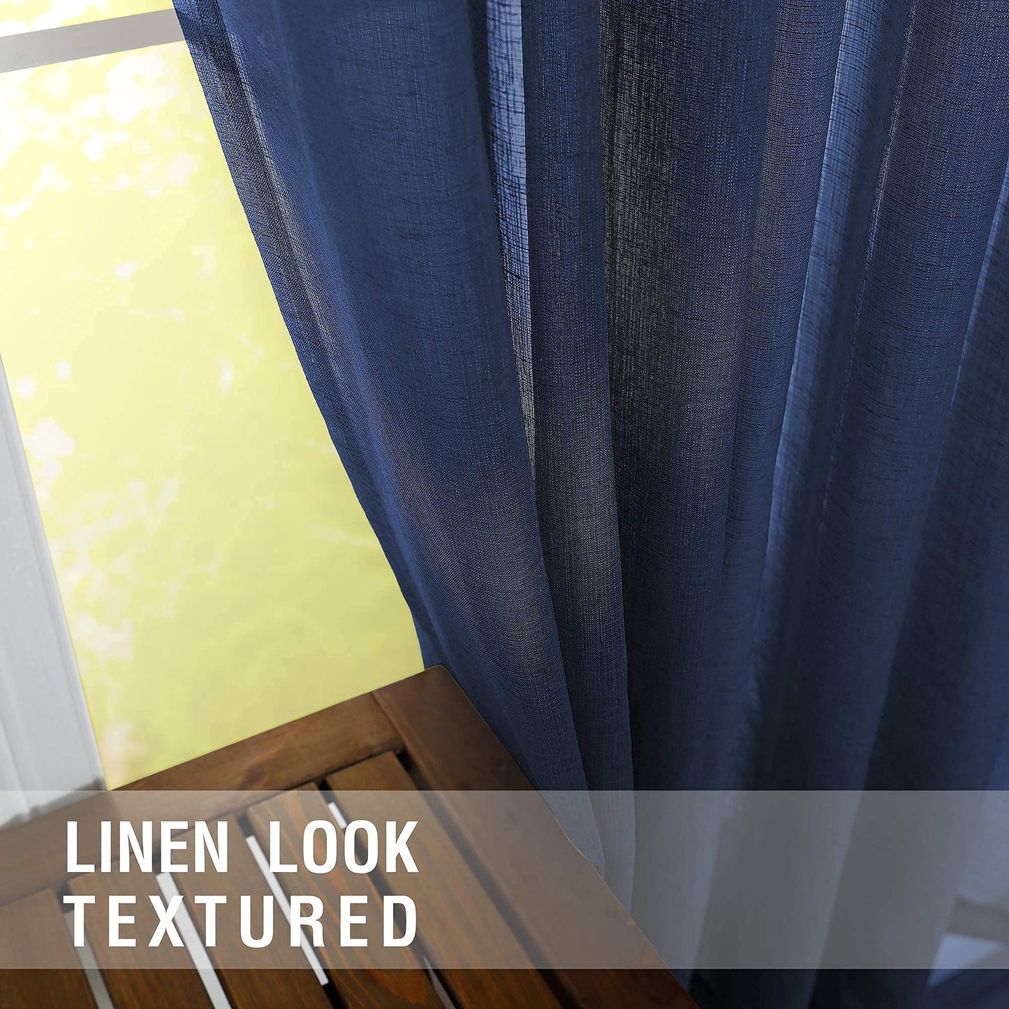Navy Blue Window Curtains 96 Inches Long 2 Panel Set Rod Pocket Woven Textured Linen Look Voile Sheer Drapes for Living Room Village Apartment Cabin Garden Canopy Family Room Home Decor 52 Inch Width