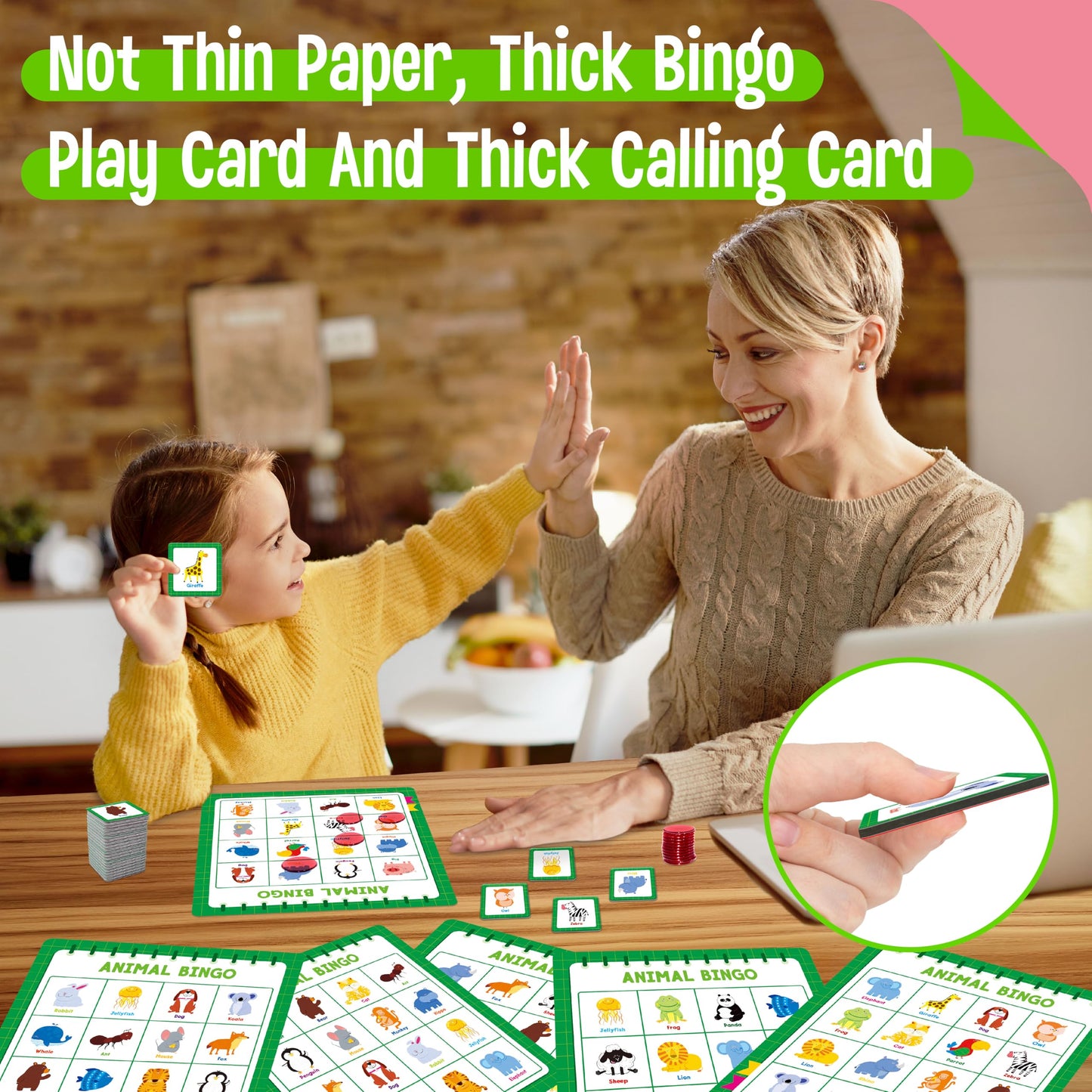 Family Bingo Game, Alphabet Animal Sight Word and Number Bingo Board Game, Counting and Matching Skills Classic Educational Game for Kindergarten and Preschool Kids, Perfect for Home and Classroom