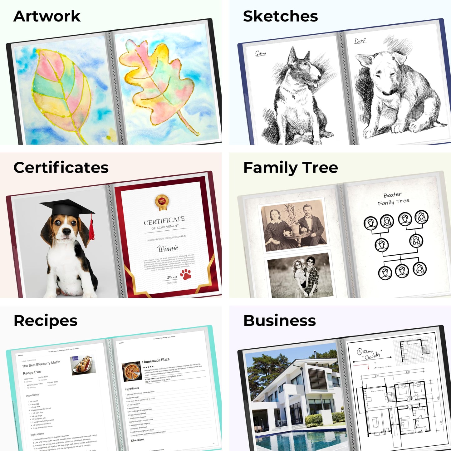 Dunwell Presentation Binder 48-Pocket, Displays 96 Pages, 8.5x11 Portfolio Binder with Plastic Sleeves, Storage and Organizer for Documents, Photos, Kids Artwork, Projects, Recipes (Ivory)