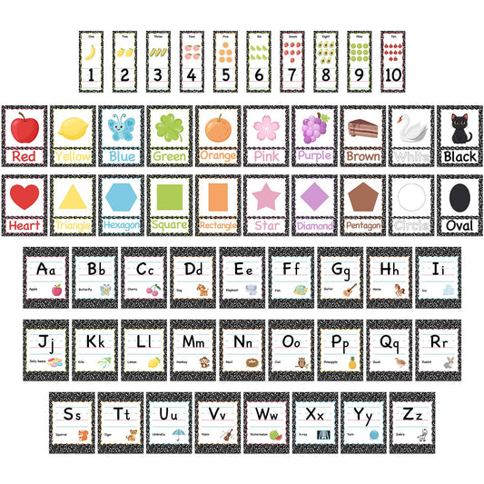 Yisong 56 Pieces Composition Alphabet and Number Bulletin Board Set Educational Bulletin Board Cards Early Learning Colors Shapes Cards Manuscript Alphabet Number Posters for Home Decorations