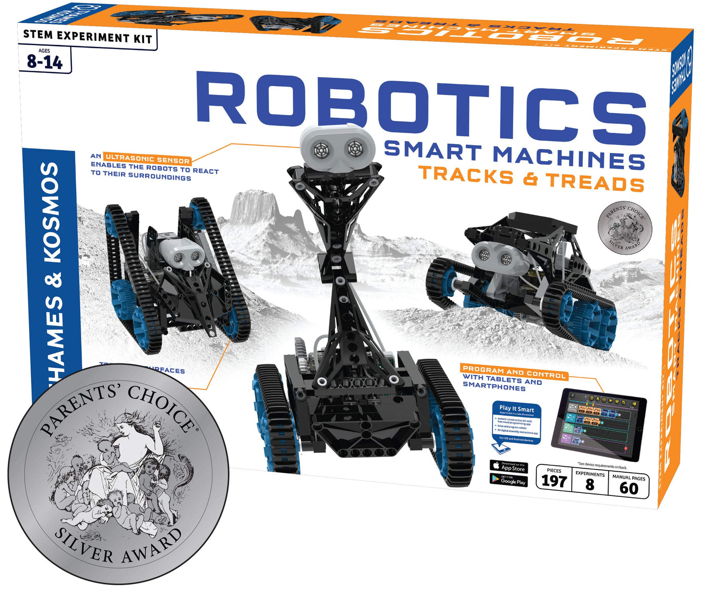 Thames & Kosmos | Robotics Smart Machines: Tracks & Treads | for Kids 8+ | STEM Kit Builds 8 Robots | Color Manual to Help with Assembly | Requires Tablet or Smartphone | Parents' Choice Silver Award