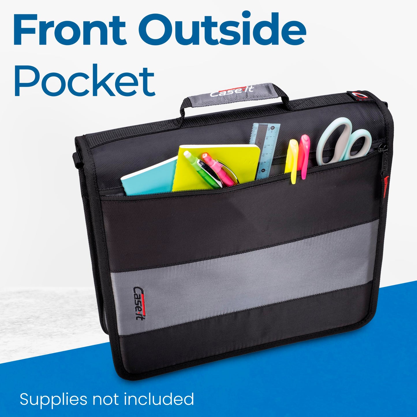 Case-it Classic Zipper Binder | 2-Inch O-Rings, 350 Sheet Capacity, Multiple Storage Pockets & Shoulder Strap | School & Office Organizer | D-251 Jet Black.