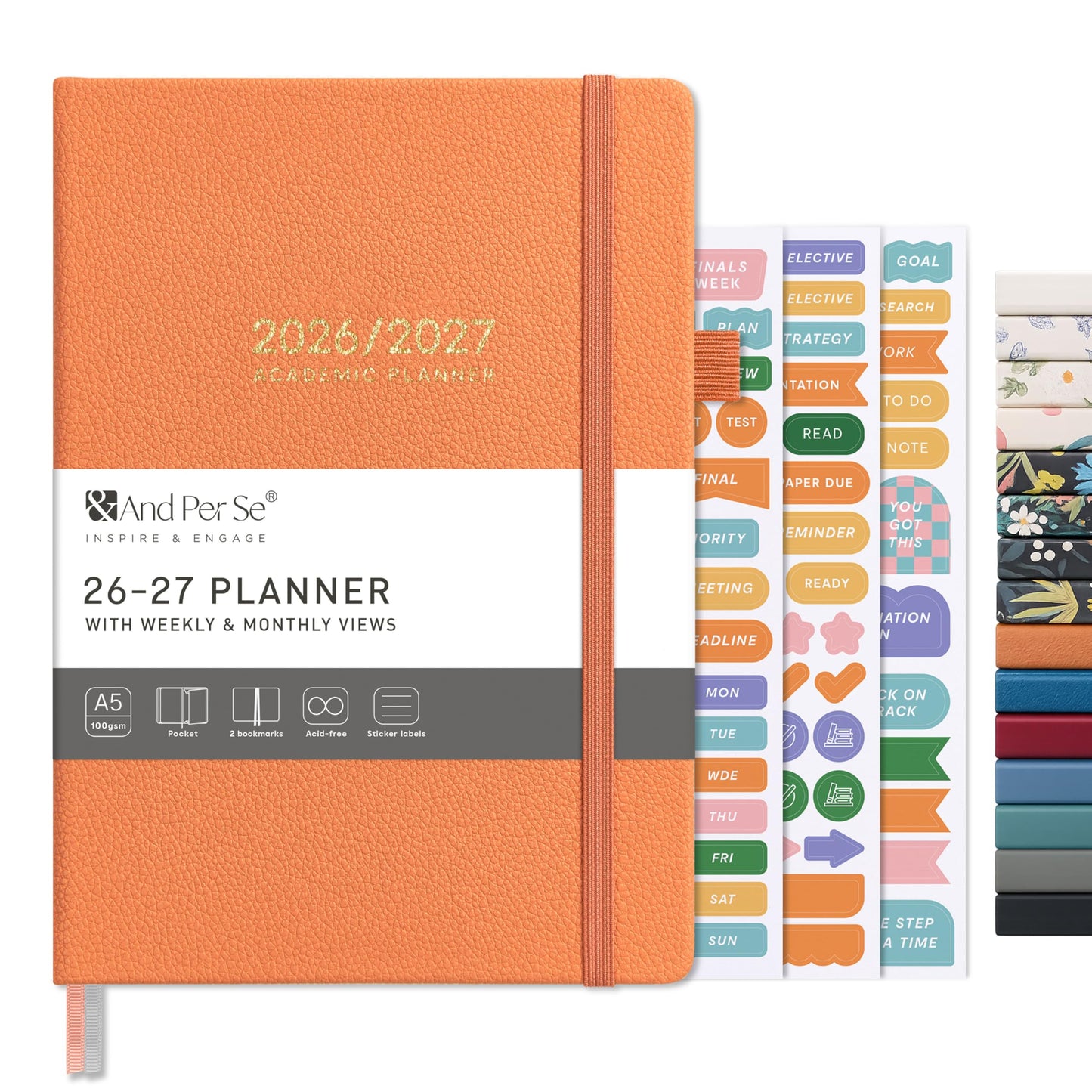 And Per Se Academic Planner 2026-2027 – Weekly & Monthly Planner, July 2026 to June 2027, A5 Leather Hardcover with Inner Pocket – Student & Teacher Organizer, 5.7" x 8"(Pumpkin Orange)
