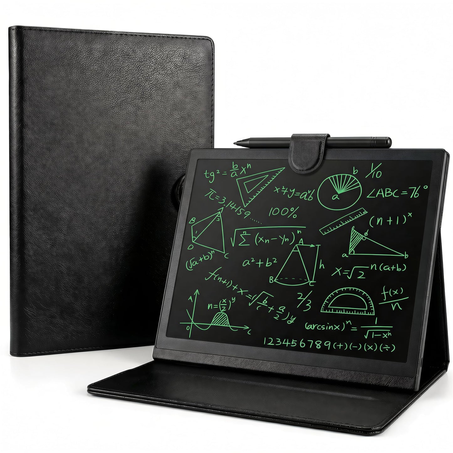 DPEDUAI LCD Writing Tablet with Leather Cover – Reusable Electronic Notepad for Meetings, Office & Travel | Includes Stylus & USB Cable, 10" Screen, Black