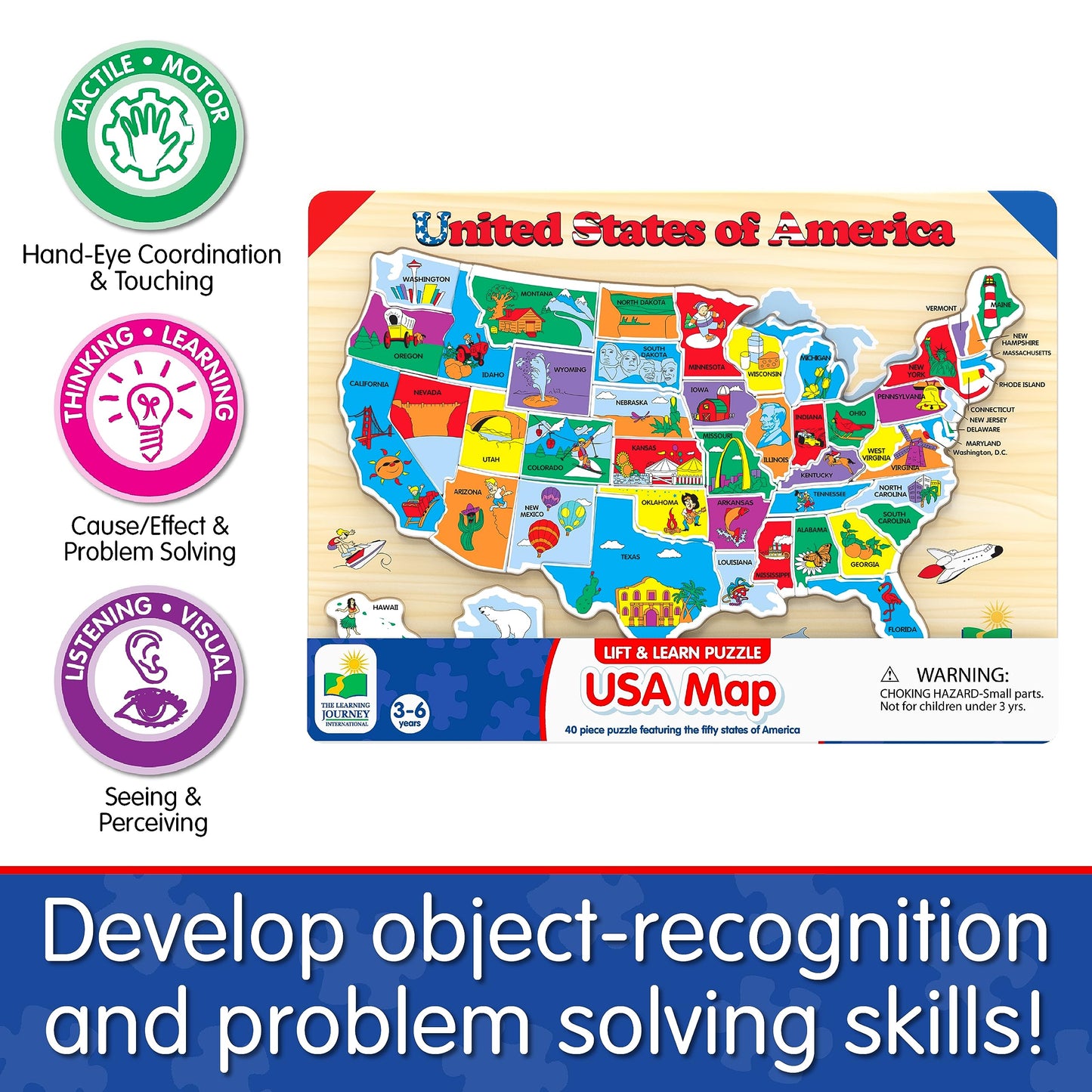 The Learning Journey Lift & Learn Puzzle - USA Map Puzzle for Kids - Preschool Toys & Gifts for Boys & Girls Ages 3 and Up - United States Puzzle for Kids - Award Winning Toys