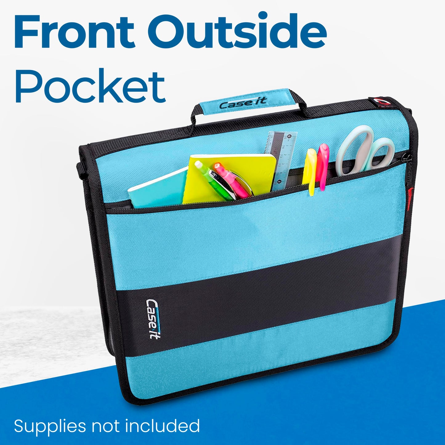 Case-it Classic Zipper Binder | 2-Inch O-Rings, 350 Sheet Capacity, Multiple Storage Pockets & Shoulder Strap | School & Office Organizer | D-251 Teal