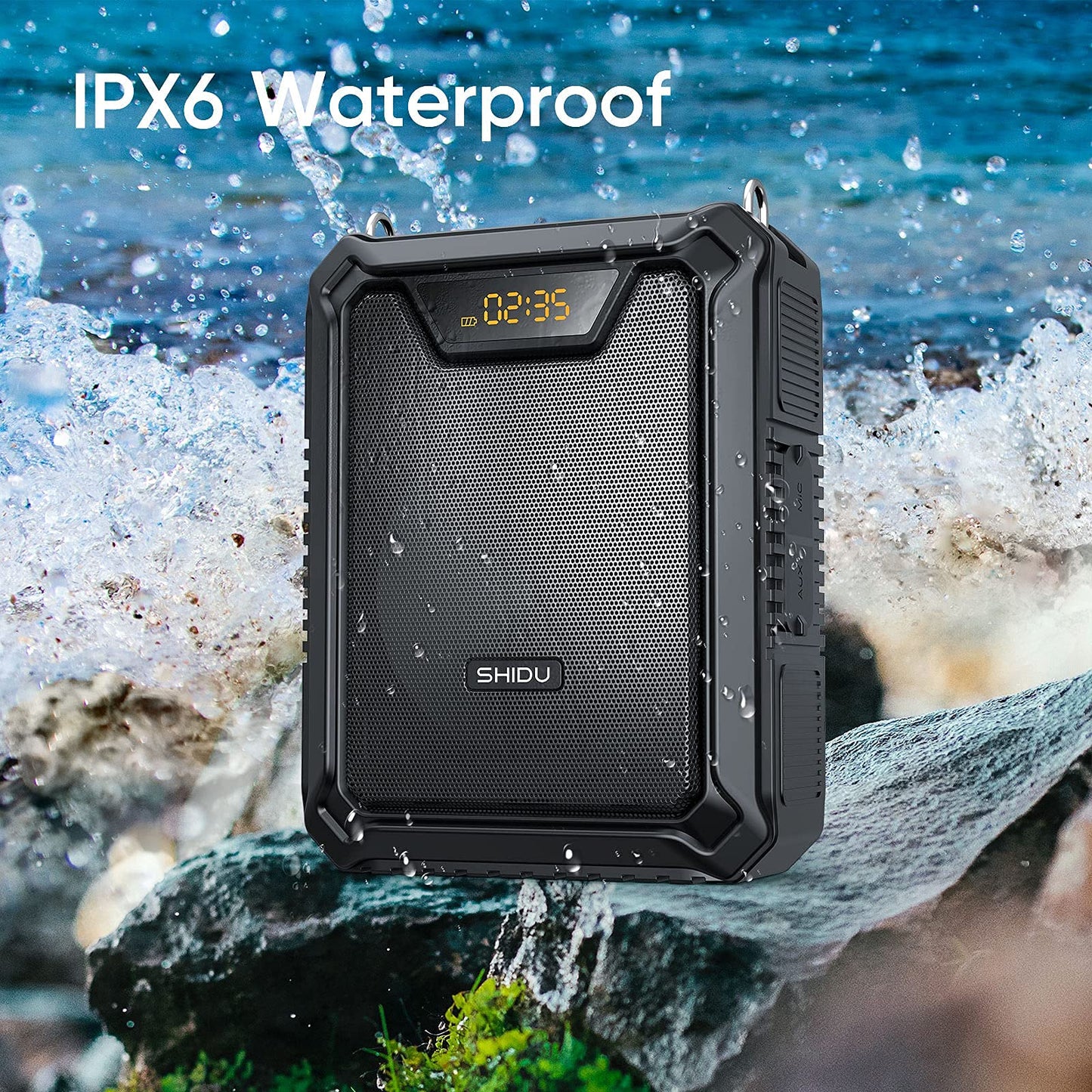 SHIDU 30W Voice Amplifier with Wireless Microphone, IPX6 Waterproof Amplifier Wireless & Wired Microphone Bluetooth Speaker Personal Megaphone for Teachers Meeting Speech Outdoors-M1000