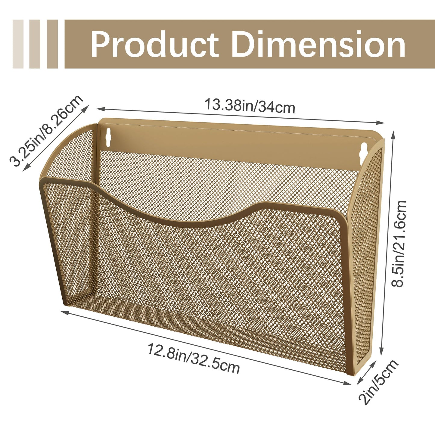 EasyPAG Wall File Organizer 3 Pack, Hanging File Organizer Wall Mount, Metal Mesh Folder Holder for Letter/A4 Papers, Mail Sorter for Office, Classroom, Home, Gold