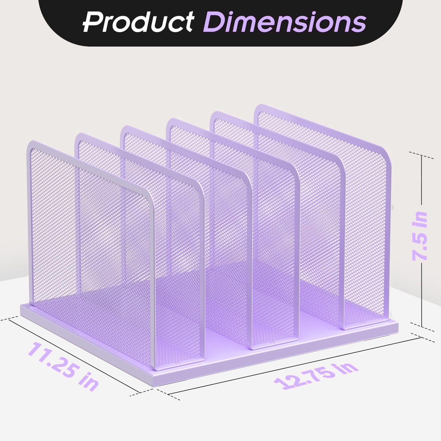 Kuntine.B Desk File Organizer Upright Mesh Desktop Organizer File Sorter Office Organization File Holder for Home, Office & Classroom (Purple, 1 Pack 5-Section)