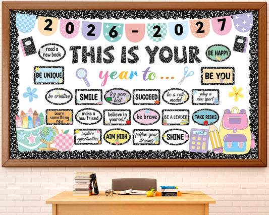 This is Your Year Bulletin Board Set Composition Notebook Classroom Decoration Inspirational Positive Affirmation Cutouts Welcome Back to School Bulletin Board for Office Chalkboard Wall Supplies