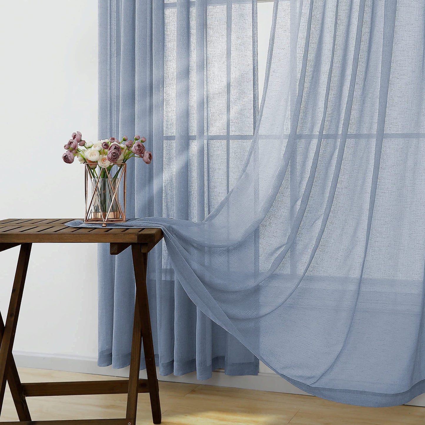 KOUFALL Dusty Blue Sheer Curtains 84 Inches Long,Semi Filtering Stone Light Blue Linen Look Curtains for Living Room Bedroom,Slate Grey Blue
