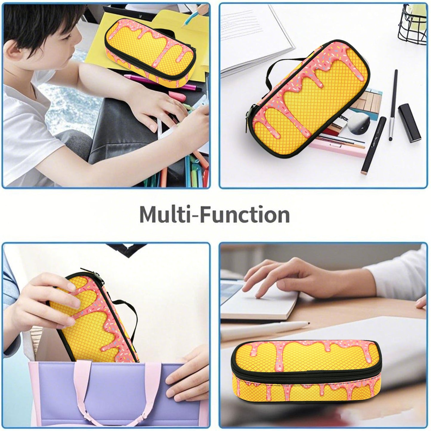 Droerfes Ice Cream Pencil Case Pencil Pouch Large Capacity Pen Bag School Office Organizer Stationery Storage Box For Girls Boys Teen Kids
