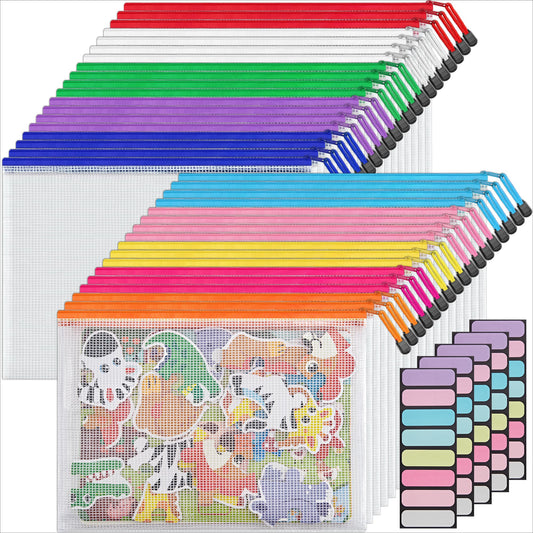 JARLINK A4 Letter Size 36 Pack 10 Colors Zipper Mesh Document Pouch, Mesh Bags for Board Games & Puzzles, Waterproof Document Zipper Pouches for Office School Supplies, Toys, Cosmetics Travel Storage