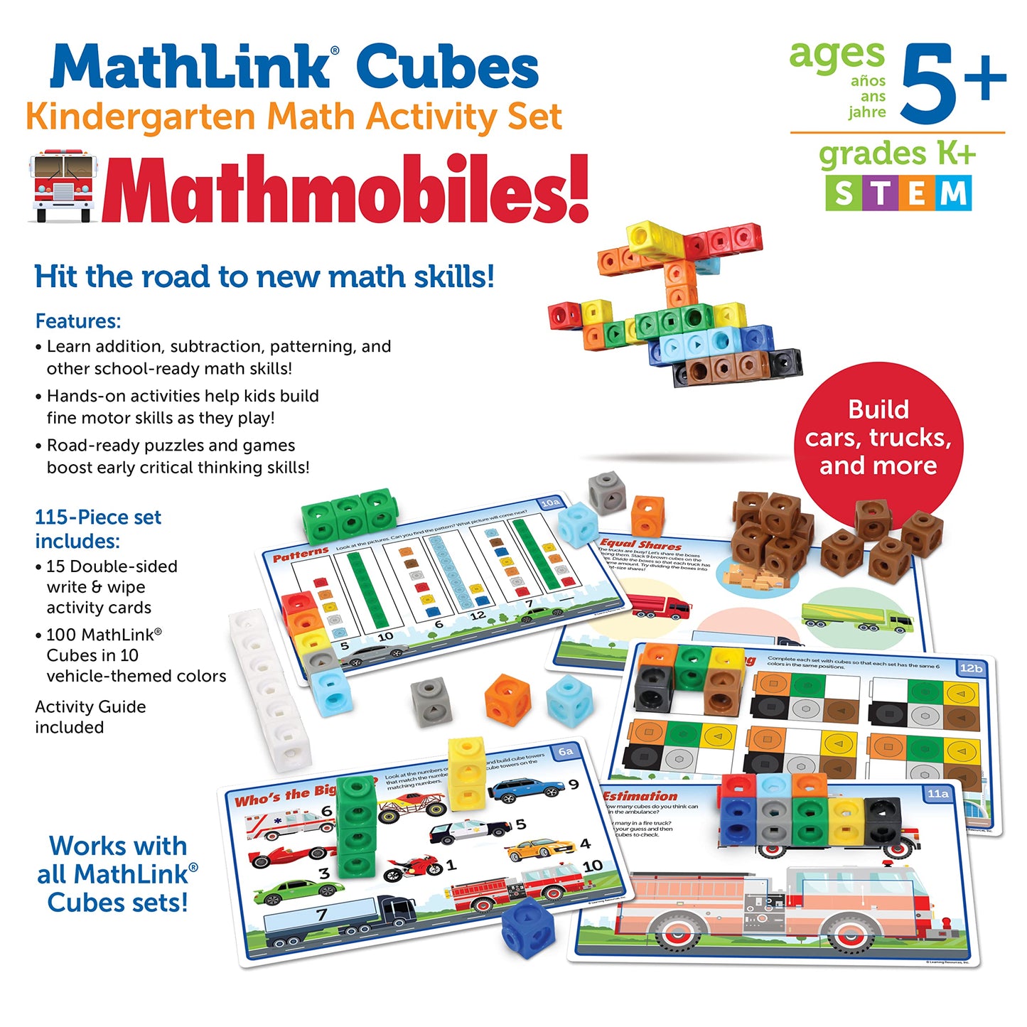 Learning Resources MathLink Cubes Kindergarten Math Activity Set: Mathmobiles 115 Pieces, Ages 5 and Up Kindergarten STEM Activities, Math Activity Set and Games for Kids