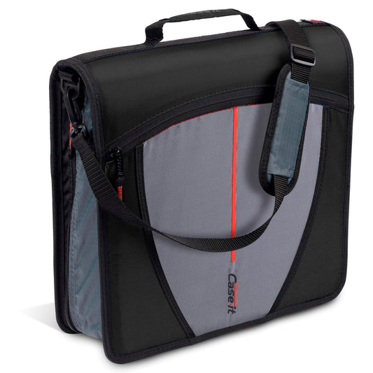 Case-it Mighty Zip Tab School Zipper Binder | 3-Inch O-Rings, 600-Sheet Capacity, 5-Subject Expanding File Folder, Multiple Pockets & Storage Organizer, Shoulder Strap | D-146 Jet Black