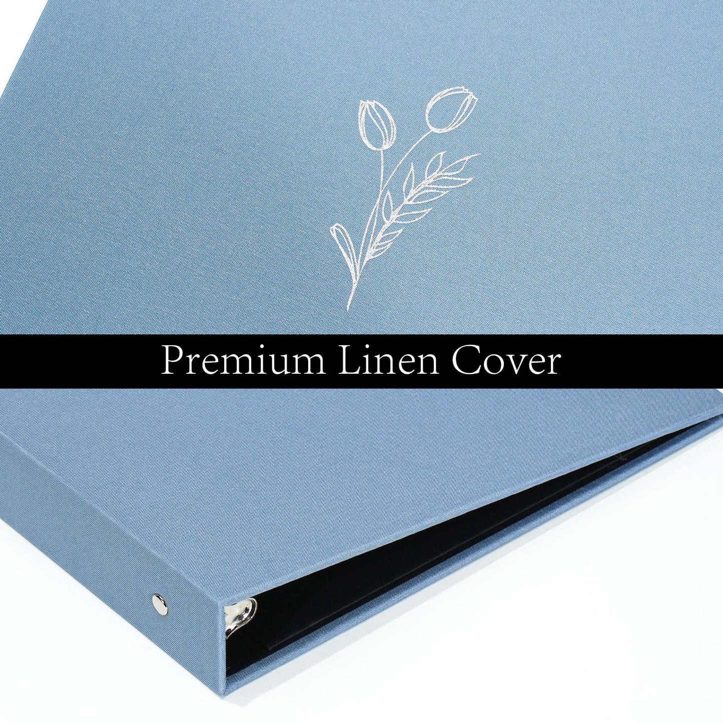 Premium Linen 3 Ring Binder 1 Inch - Decorative Hardcover Binder with Round Rings, Holds 8.5 x 11 Letter Size Paper for School, Office, Home Organization & Presentation, Tulip, Blue