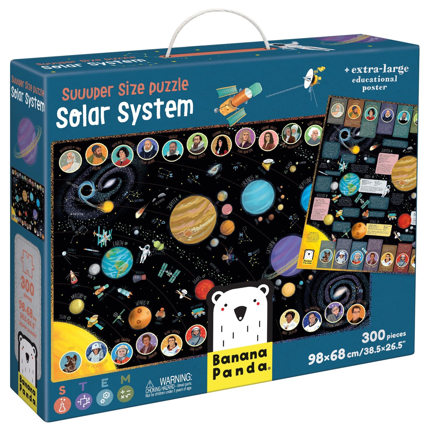 Banana Panda Solar System Puzzle - Suuuper Size 300-Piece Floor Puzzle with Large Educational Poster with Planet, Space and Science Facts - Early STEM Learning Activity - for Kids Ages 7 Years and up