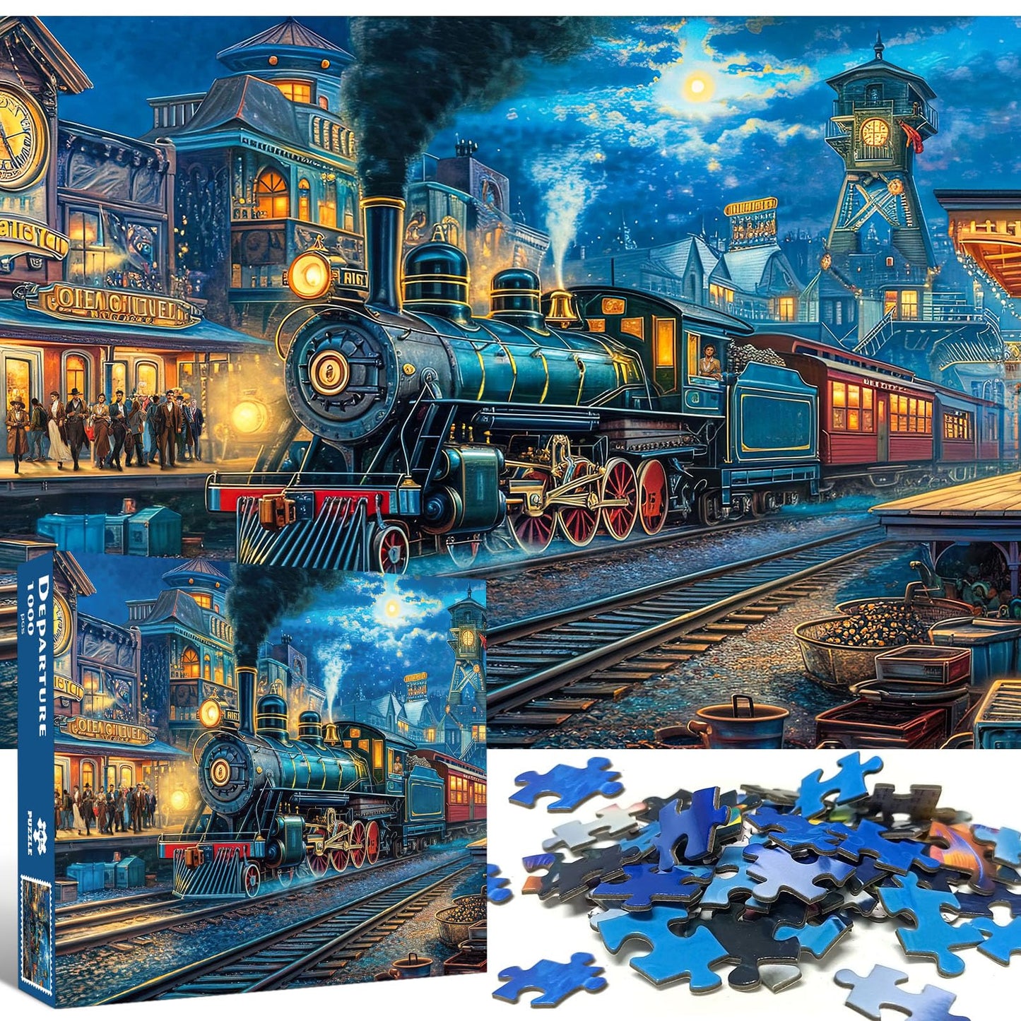 TangMosaic 1000 Piece Puzzle for Adults, Train Departure Jigsaw Puzzle, Impossible Puzzles Game, Interlock Perfectly No Dust, Home Decoration Puzzle, Gift for Christmas Valentine Easter Parents