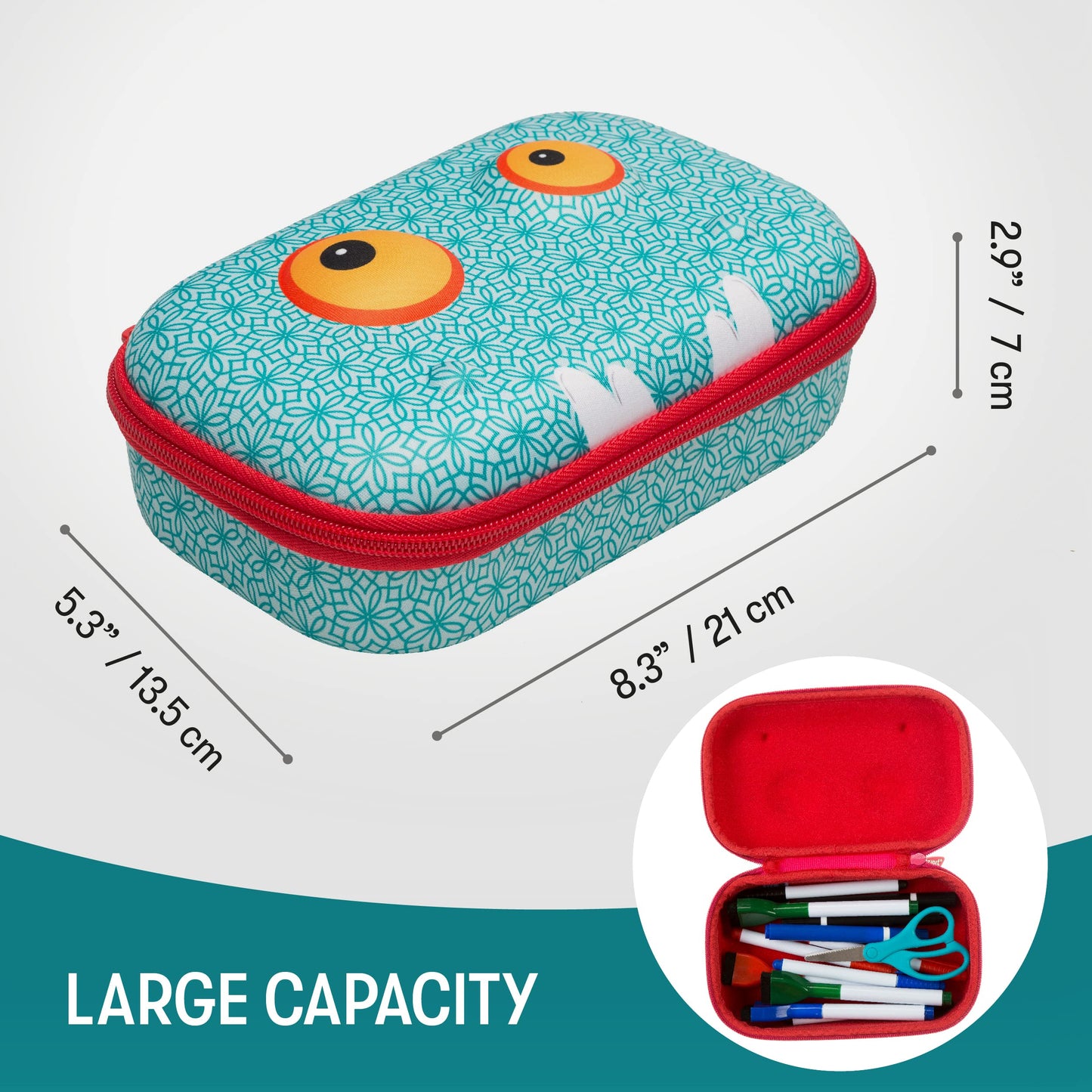 ZIPIT Beast Pencil Box for Kids, Large Capacity Cute Pencil Case for School, Stationery Organizer Box, Blue