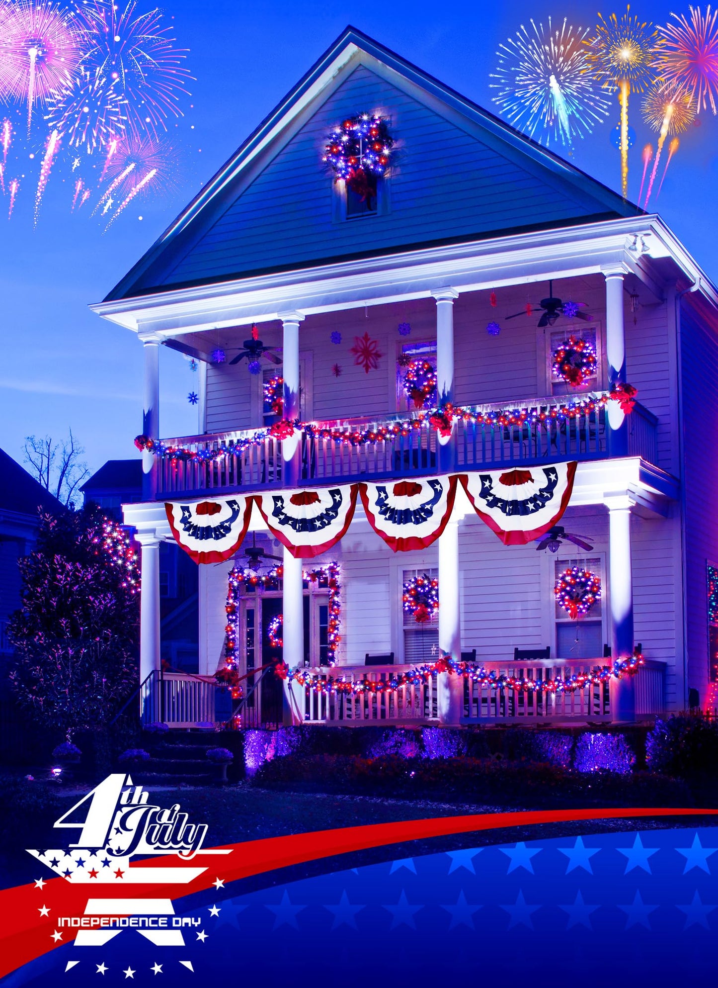 Minetom Fairy Lights, 120 LEDs Battery Operated, 10 Feet with Remote, Red White Blue, Twinkle Lights for Independence Day Decor