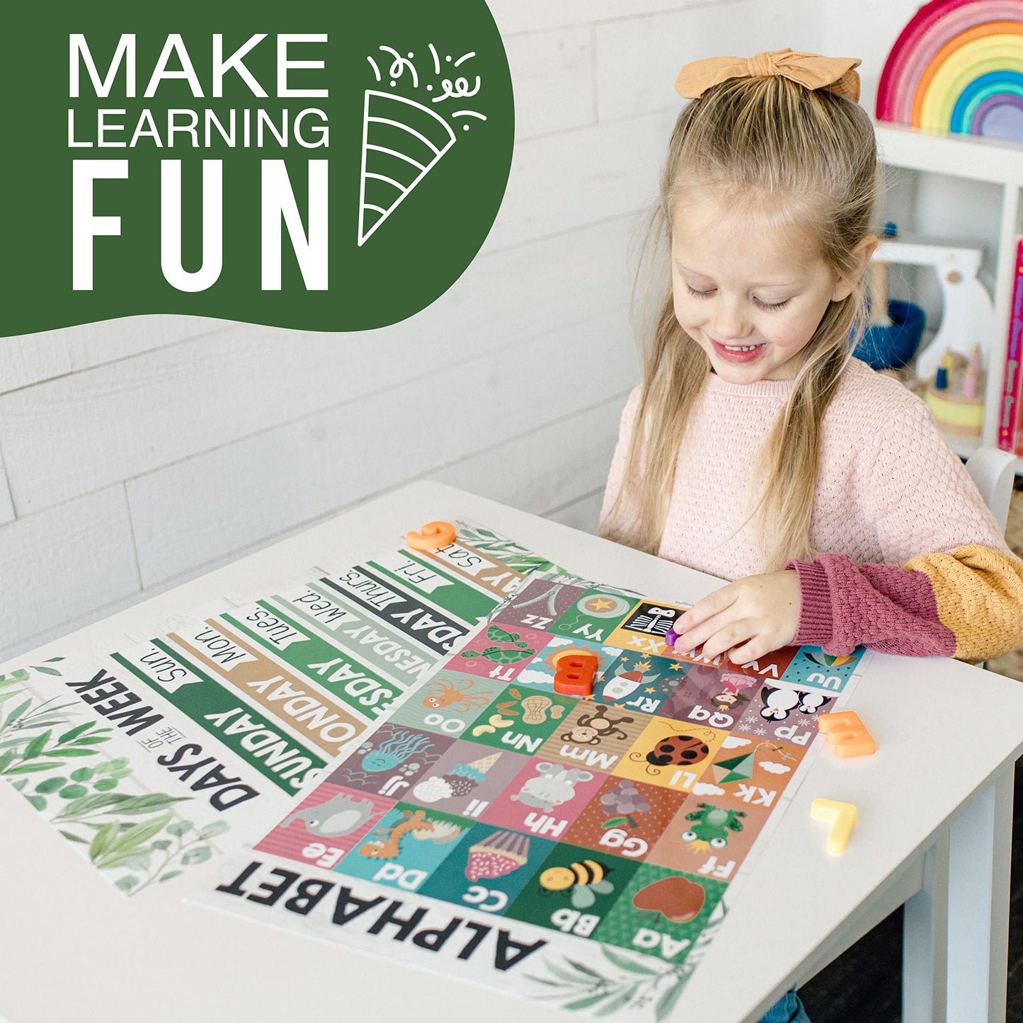 4 Farmhouse Kids Educational Posters For Toddlers,Alphabet Poster For Toddlers, Days Of The Week For Kids, Months Of The Year For Classroom Decorations For Teachers, Kindergarten Homeschool Supplies…