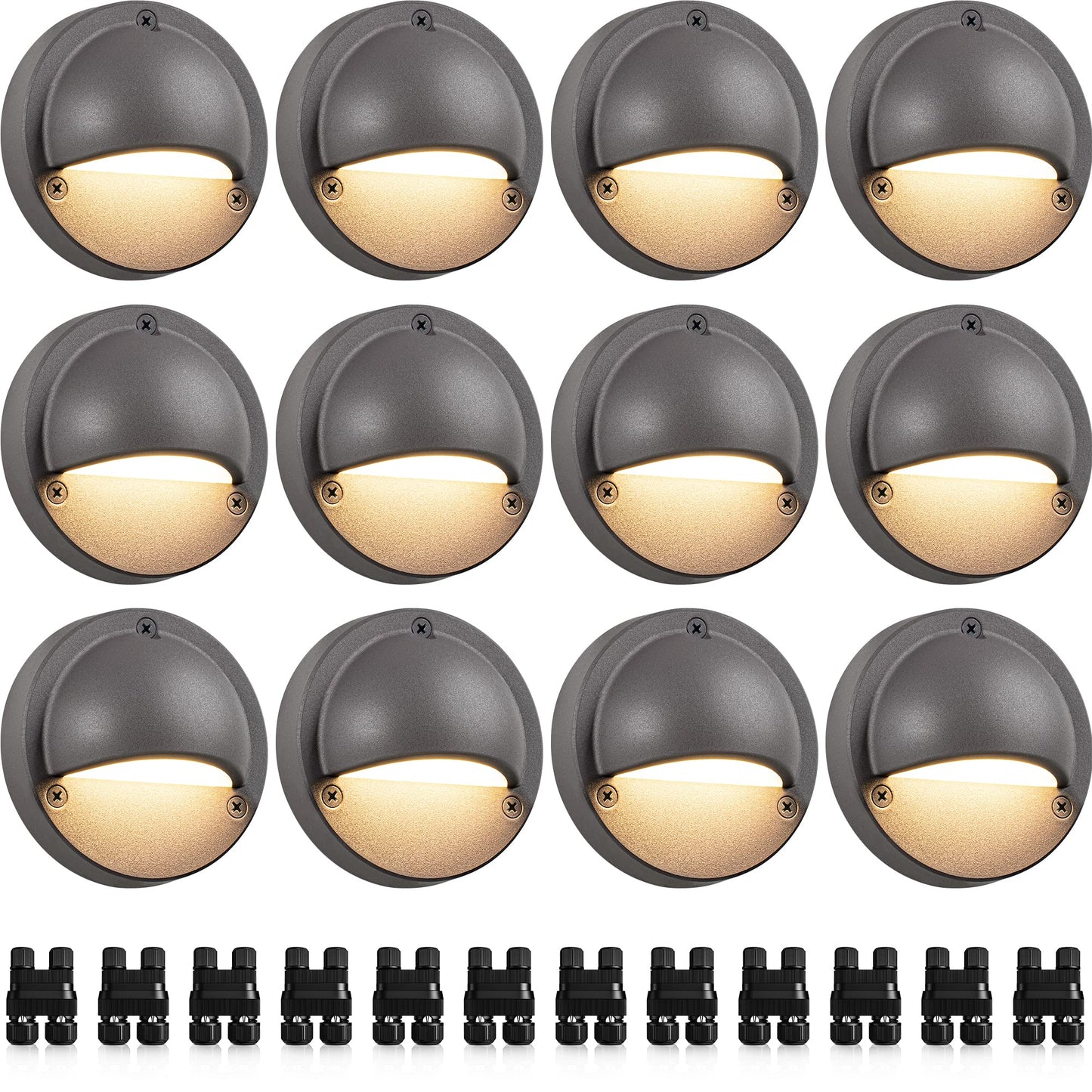 SUNVIE Low Voltage Deck Lights 5W LED Warm White 12 Pack Outdoor Landscape Lighting 3000K with Fastlock2 Connector