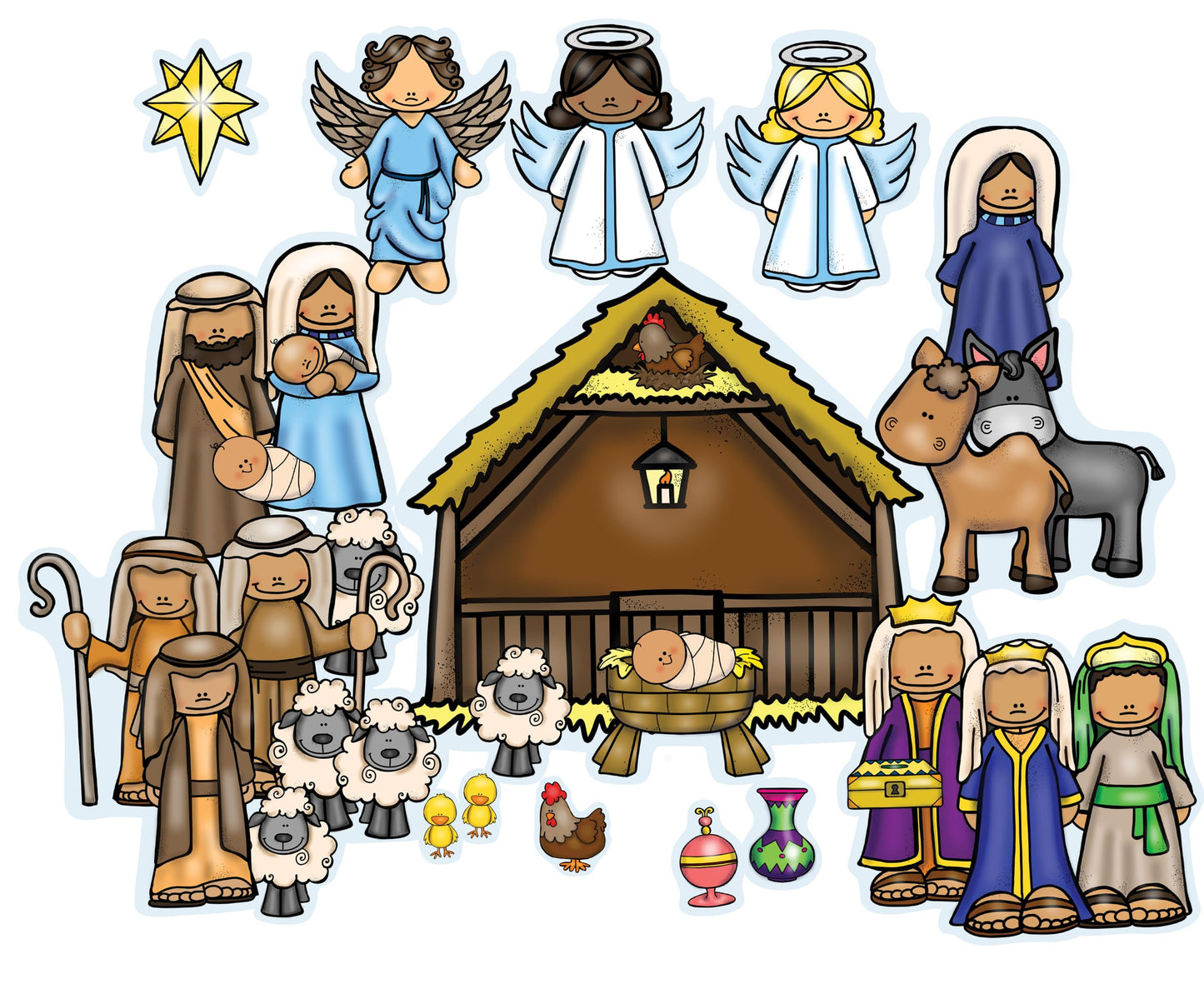 Story Time Felts Nativity Birth of Baby Jesus Felt Figures Flannel Board Stories 25 Pieces Christmas Scene (Medium-Blue)
